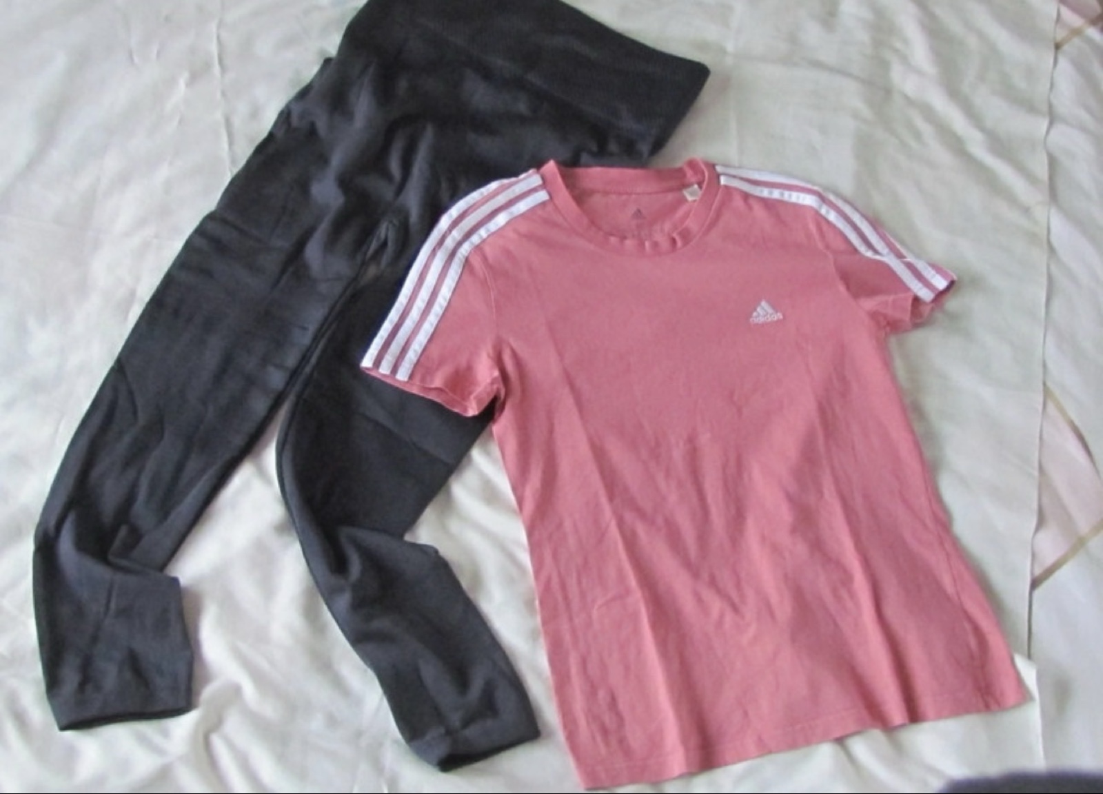 Adidas Pink & White T-Shirt M & Love My Fashions Black Leggings Plus Size