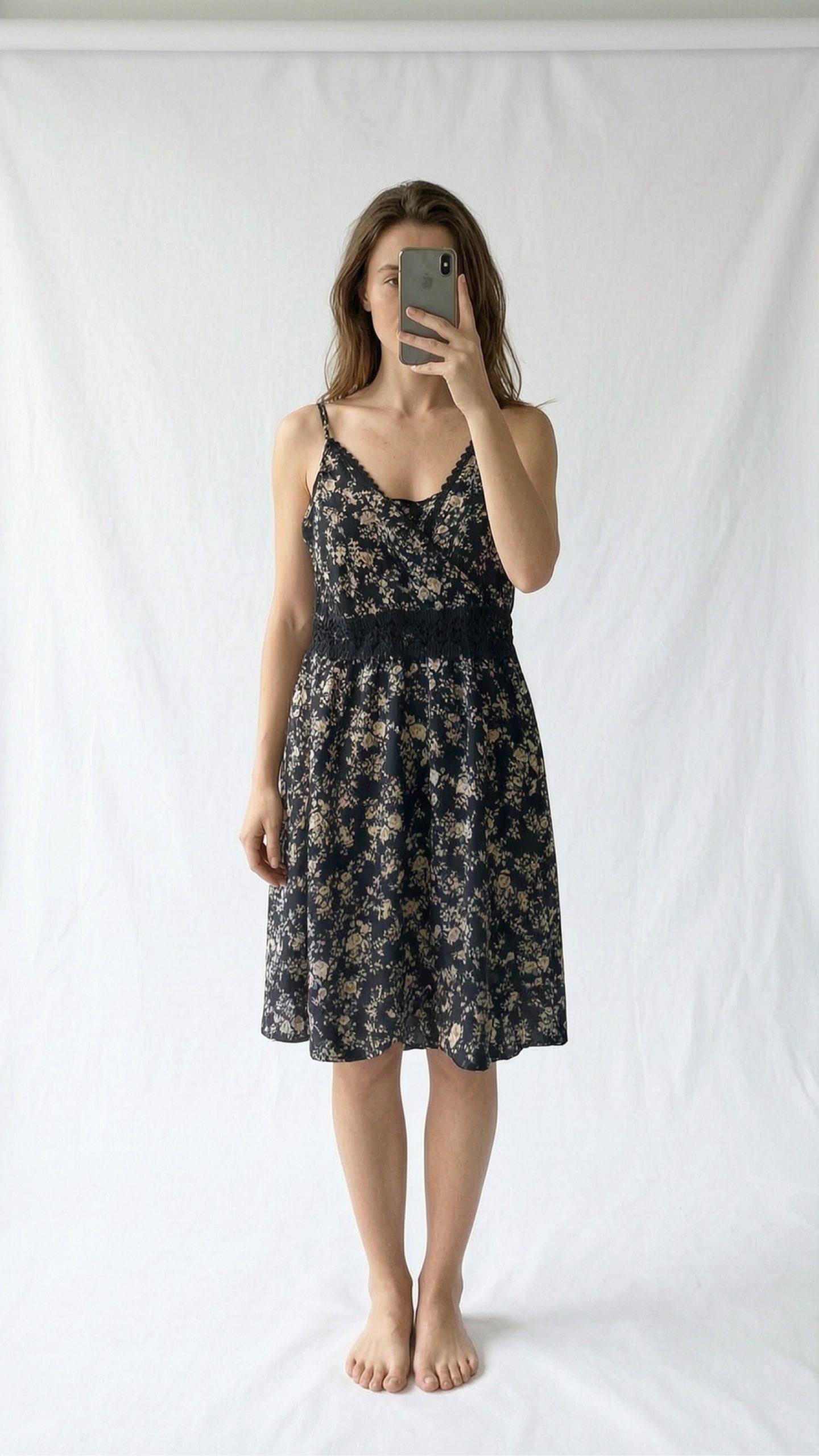 Unbranded Black & Beige Floral Print Sleeveless Dress Small