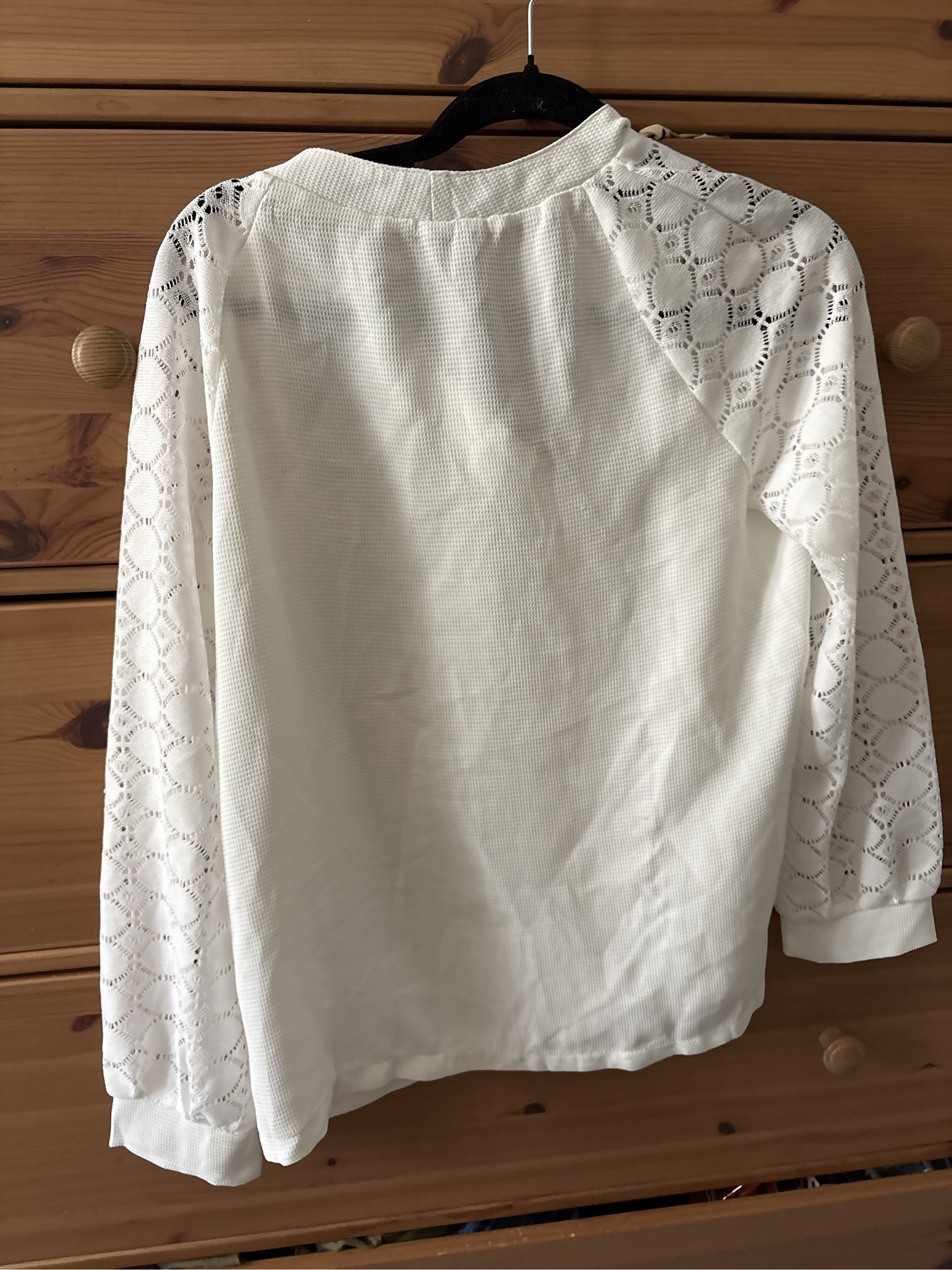 White Lace Sleeve Button Front Blouse Medium image 2