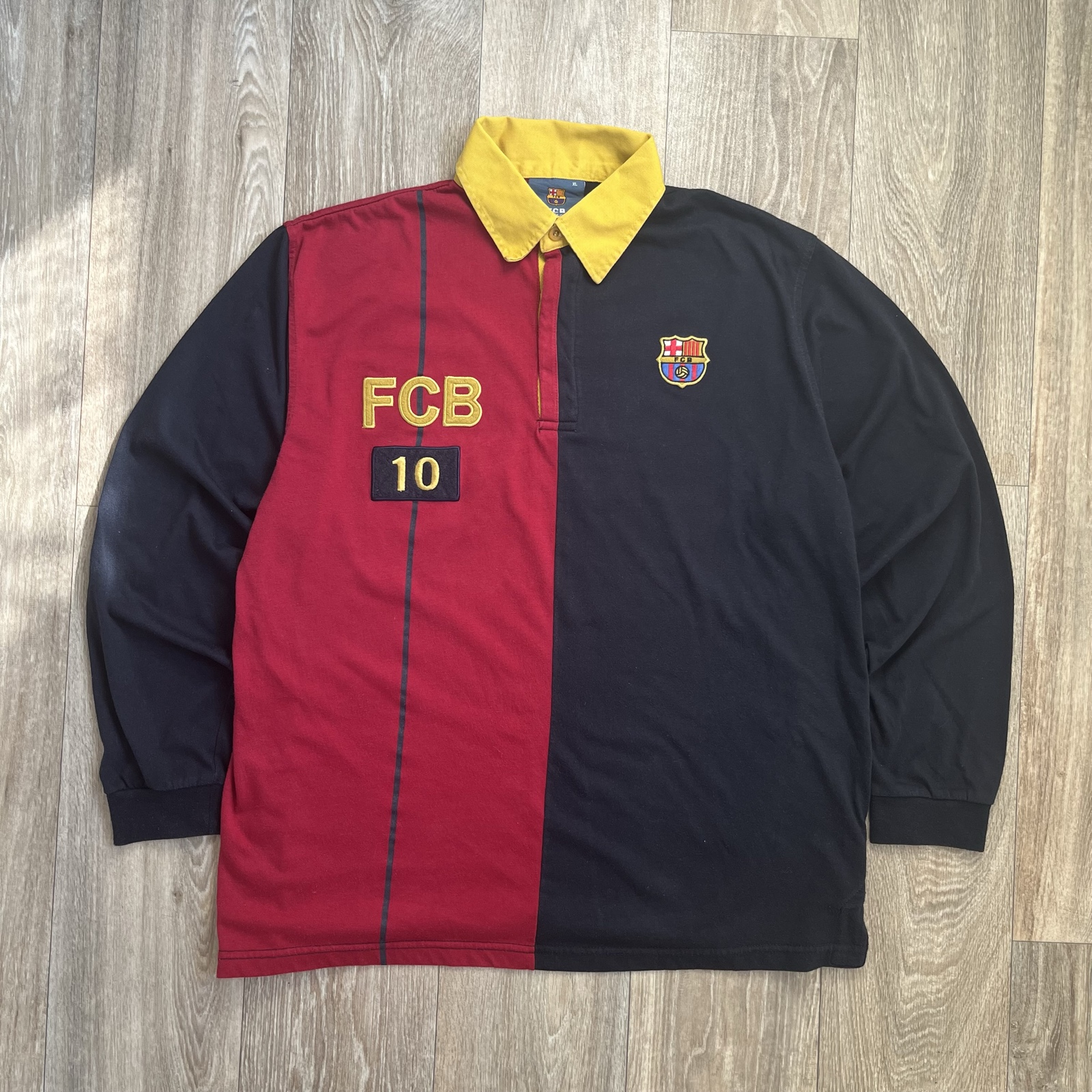 Vintage FC Barcelona Black & Red Rugby Shirt Mens XL
