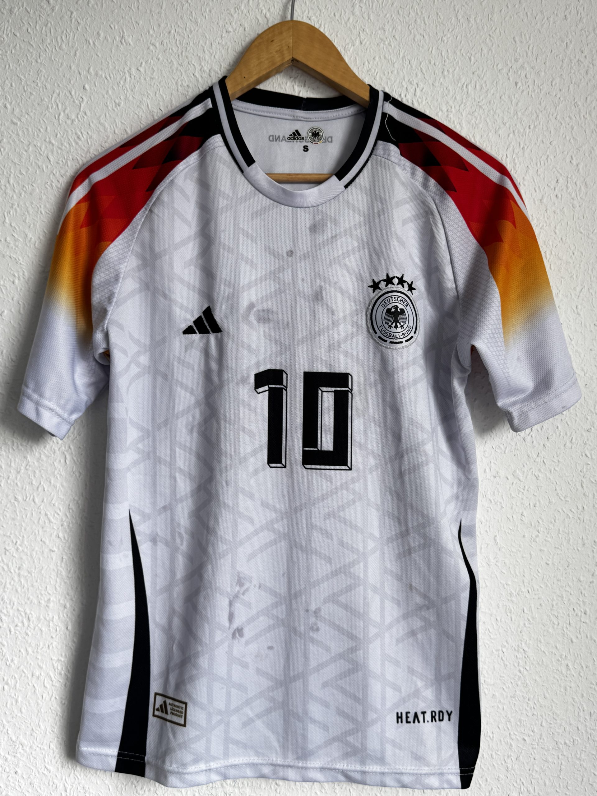Adidas White Germany Football Jersey Small with Red & Orange Accents 392