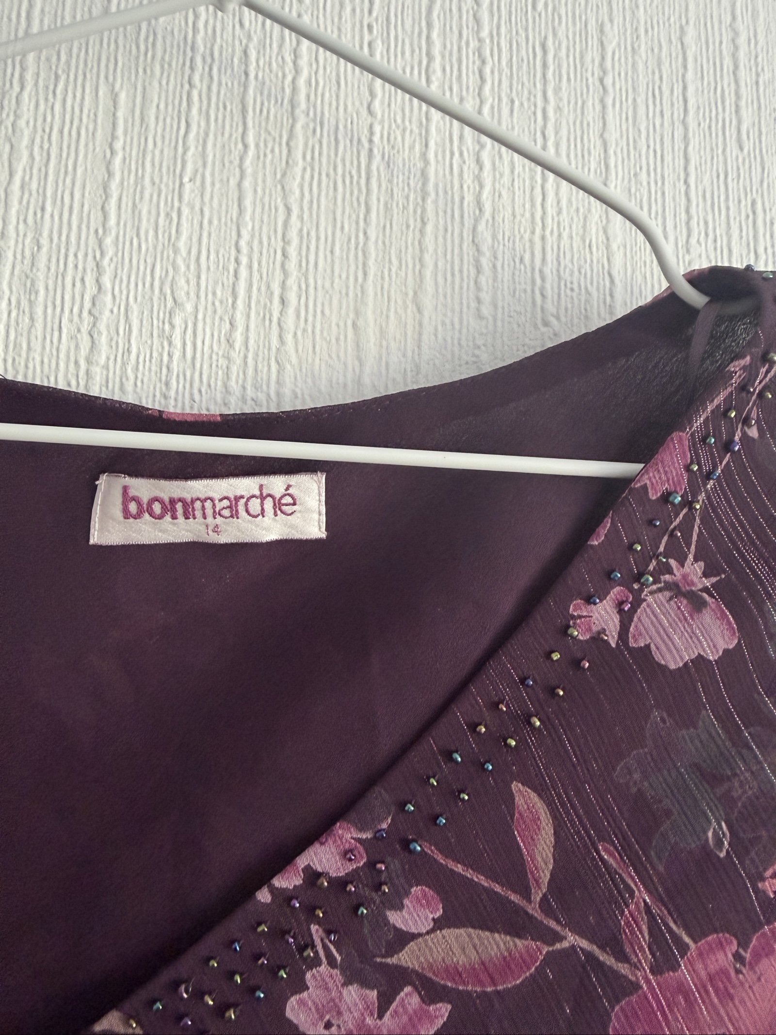Bonmarché Fairycore Floral Beaded Top Purple Pink Mesh Overlay UK 14 image 2