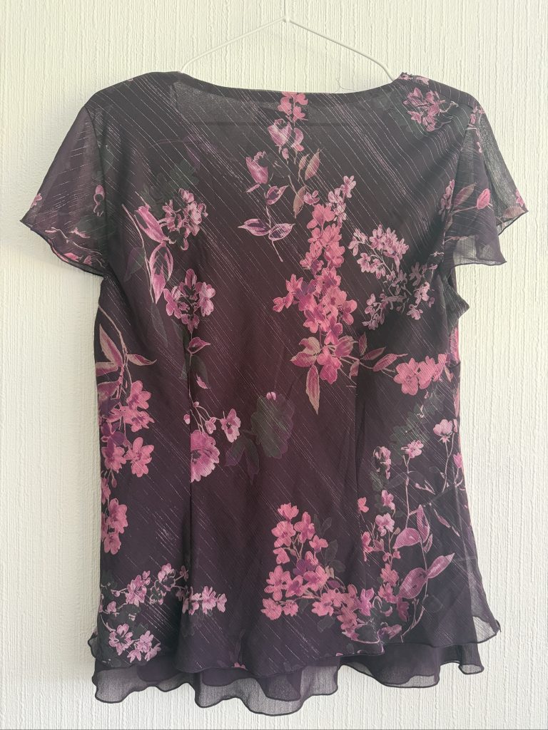 Bonmarché Fairycore Floral Beaded Top Purple Pink Mesh Overlay UK 14