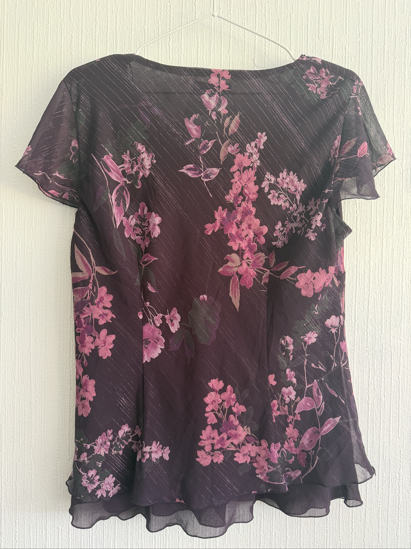 Bonmarché Fairycore Floral Beaded Top Purple Pink Mesh Overlay UK 14