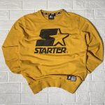 Starter Yellow Black Logo Sweatshirt Large 100% Cotton Made in Italy