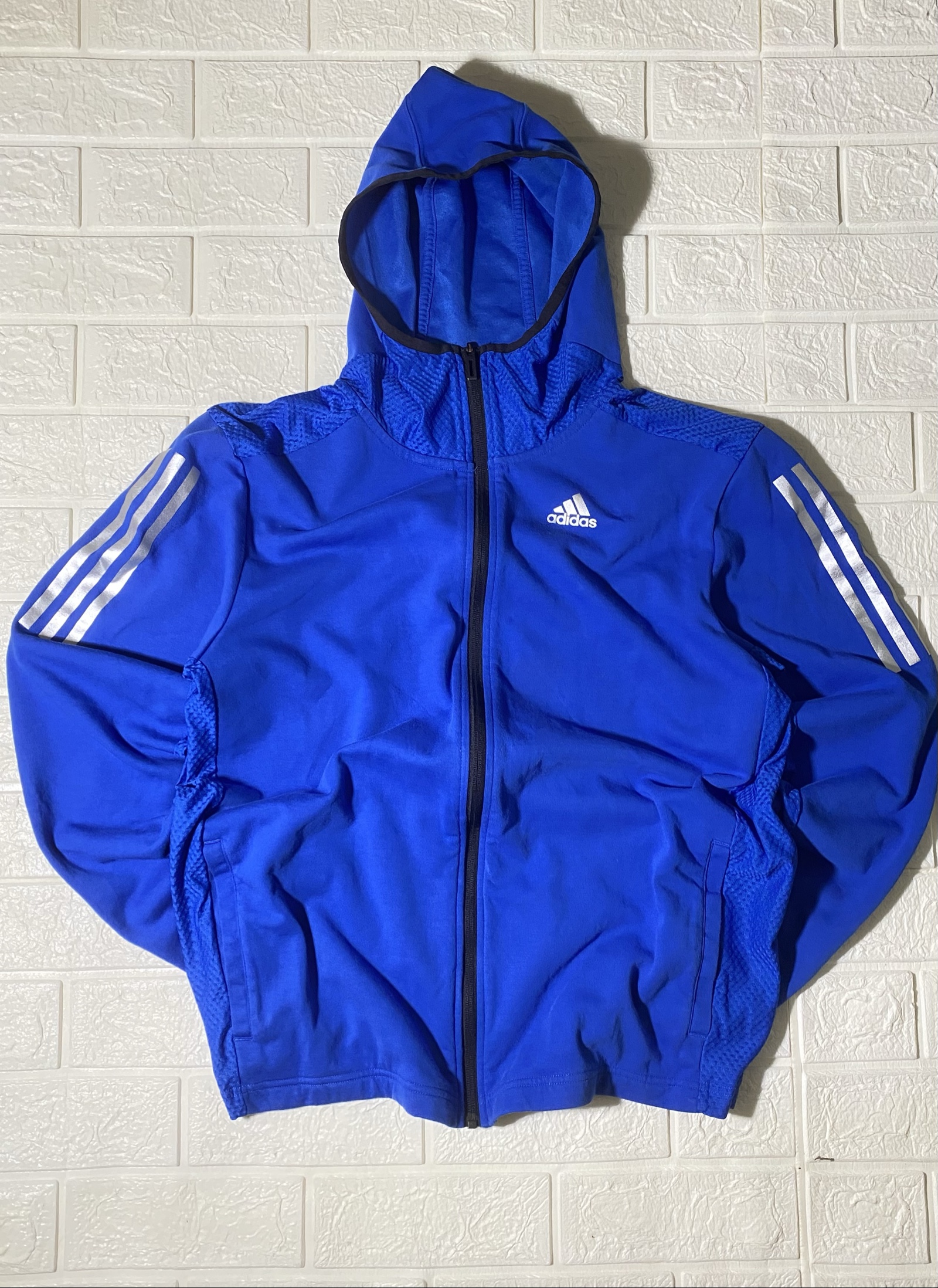 Felpa con zip Adidas Blue Hooded Jacket Large Lightweight Zippered