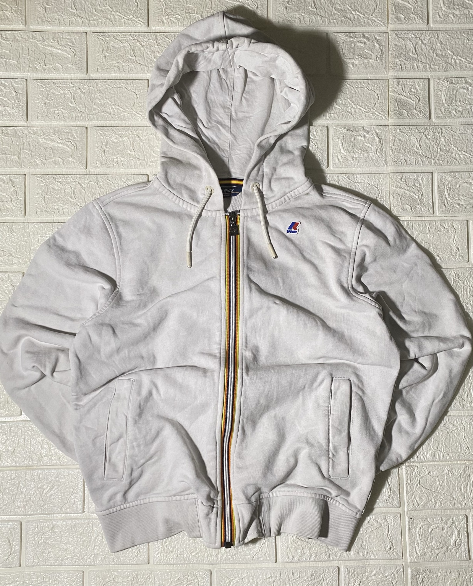 Felpa K-Way White Hoodie Medium Full Zip Cotton Blend