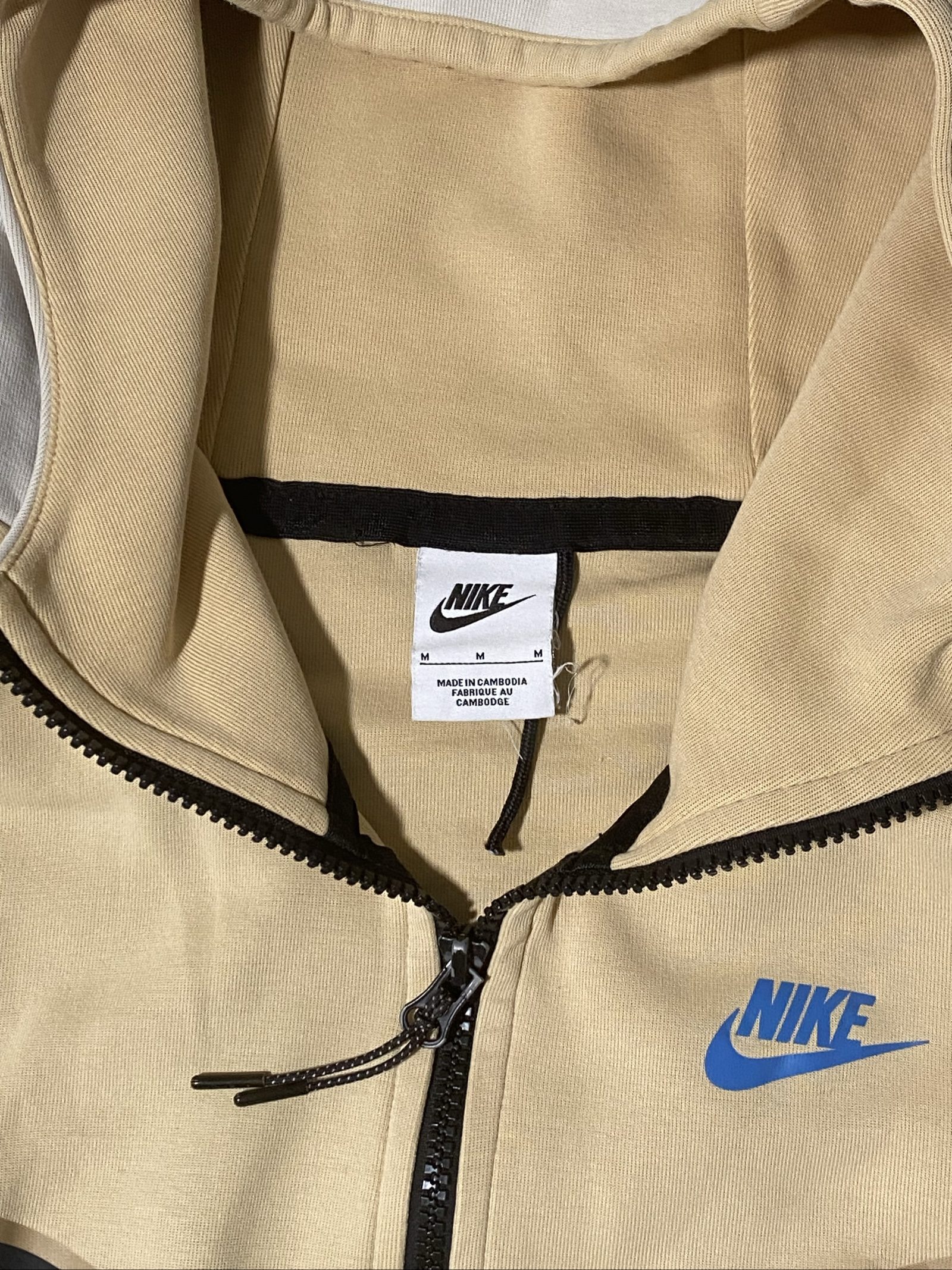 Felpa Nike Beige & White Full Zip Hoodie Medium Cotton Blend image 4