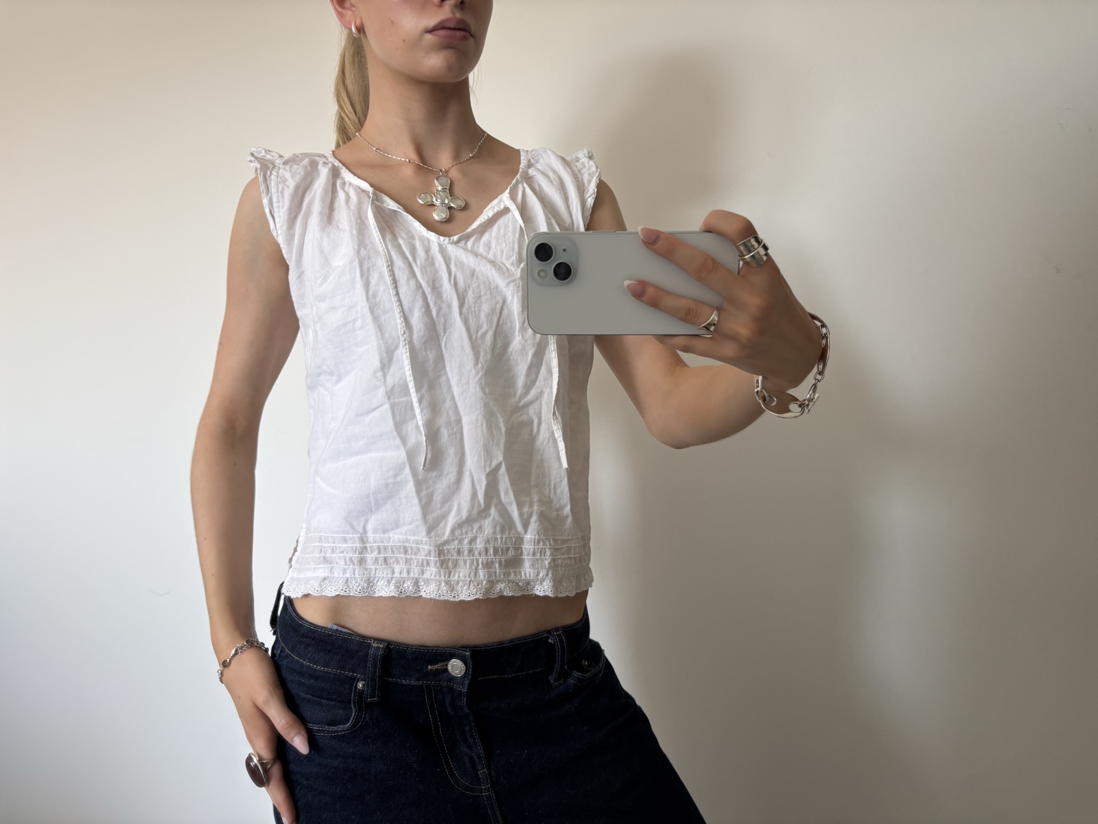 Ladies White Cotton Sleeveless Top Size 10 Lightweight Summer Blouse