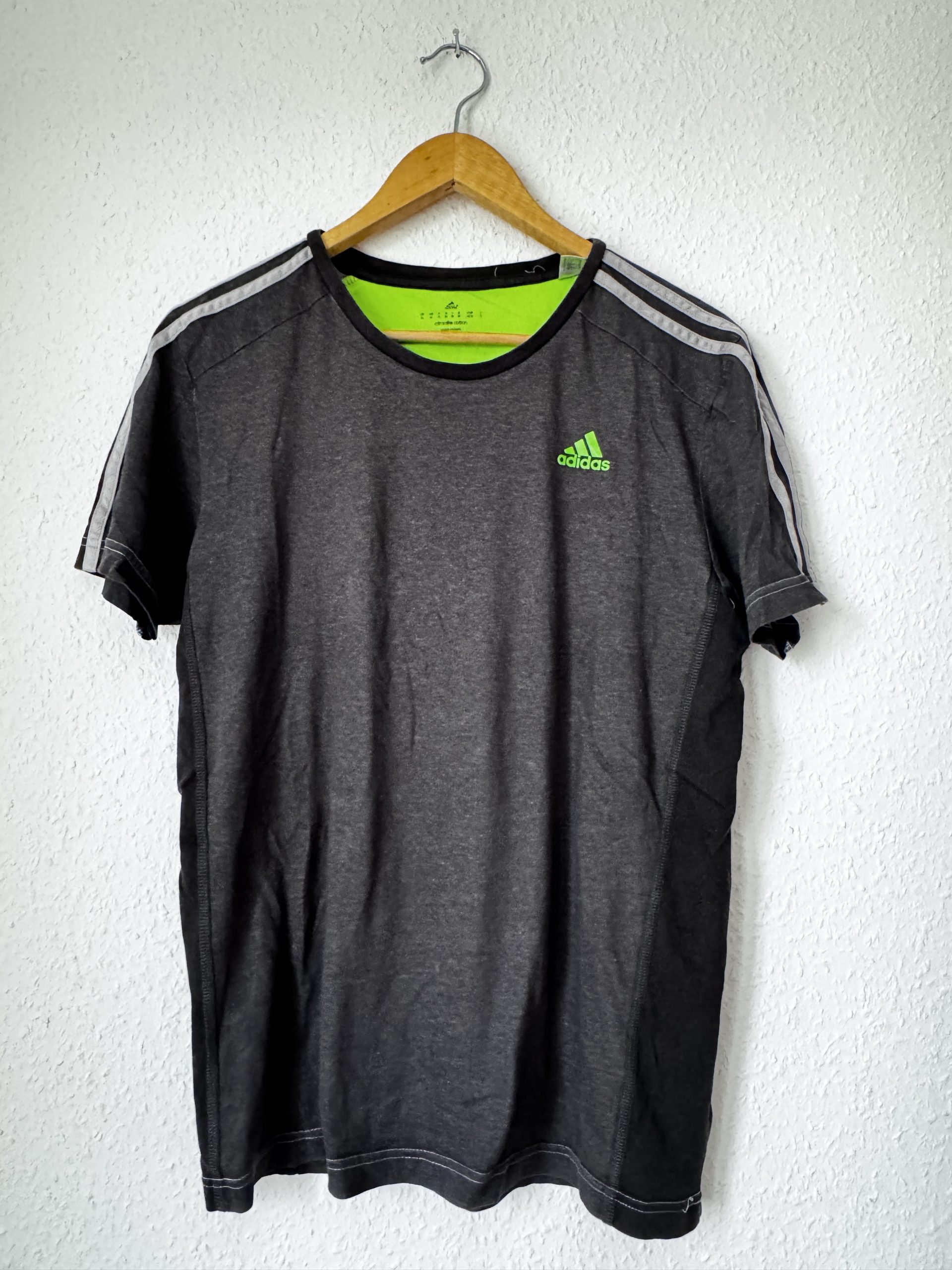 Adidas Black & Grey Sports T-Shirt Size L Neon Logo 729
