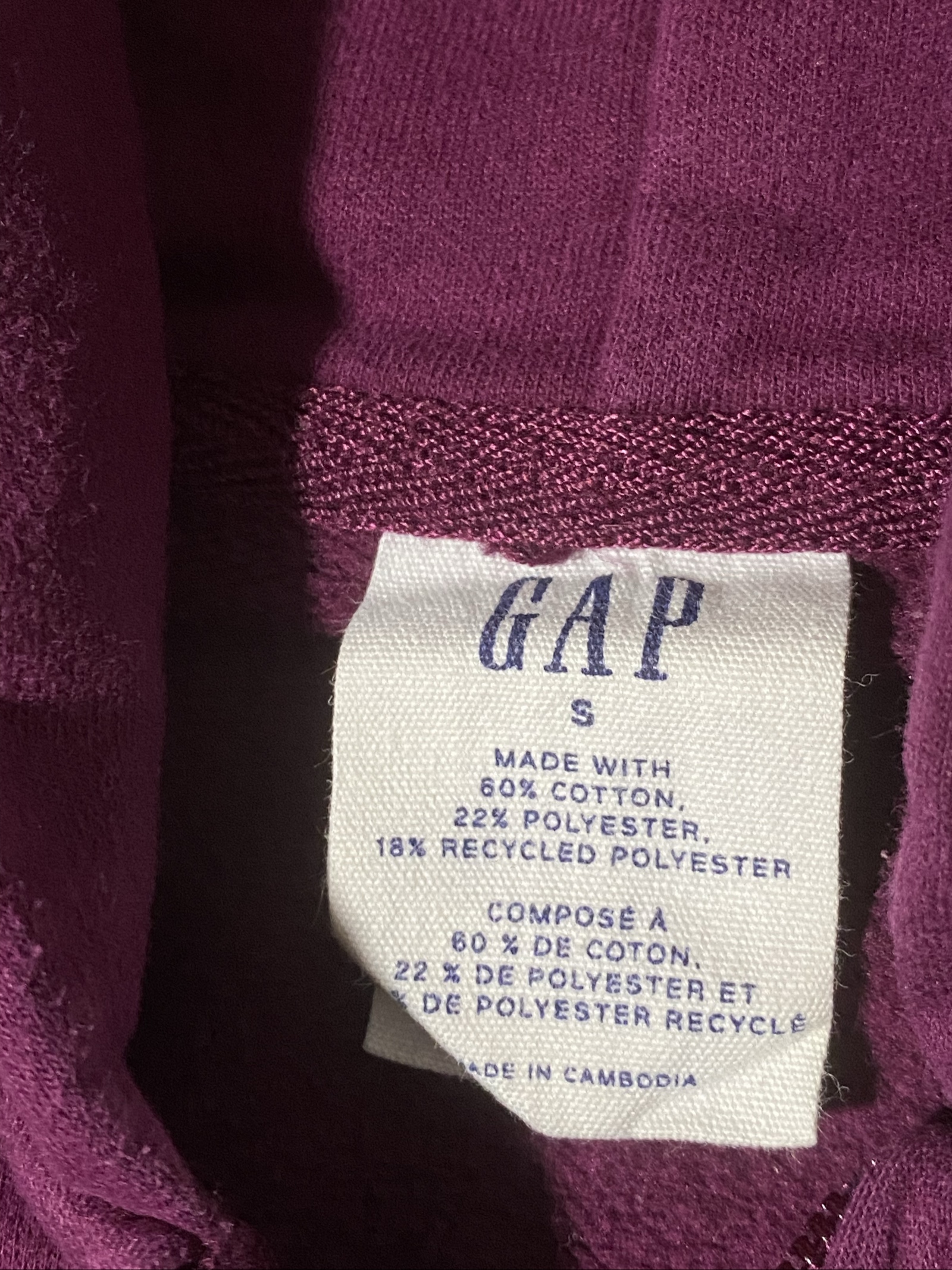Felpa GAP Purple Hoodie S Cotton Blend Zip Up Sweatshirt image 5