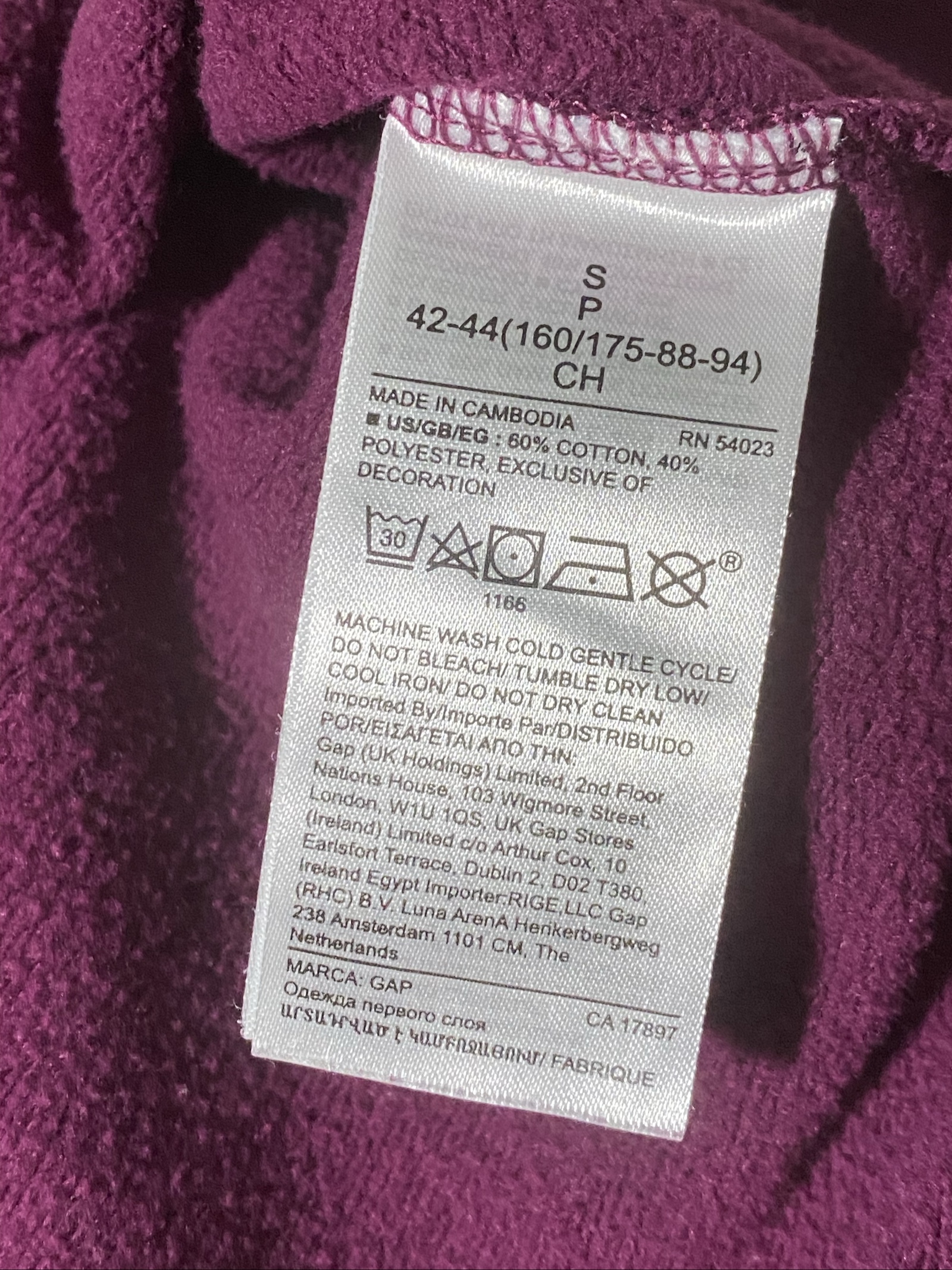 Felpa GAP Purple Hoodie S Cotton Blend Zip Up Sweatshirt image 6
