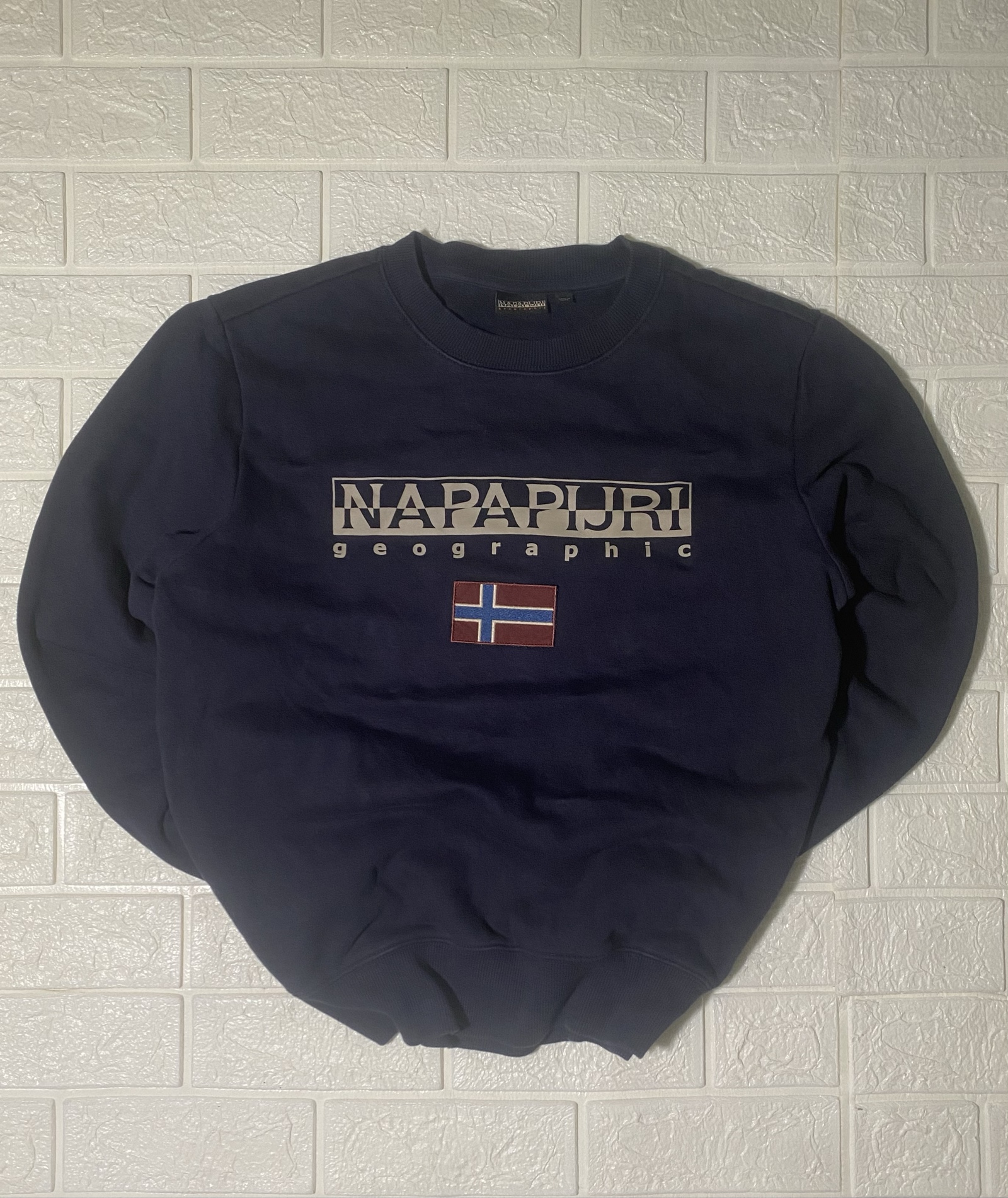 Pullover Napapijri Navy Blue Crew Neck Sweatshirt Medium Fleece Lined