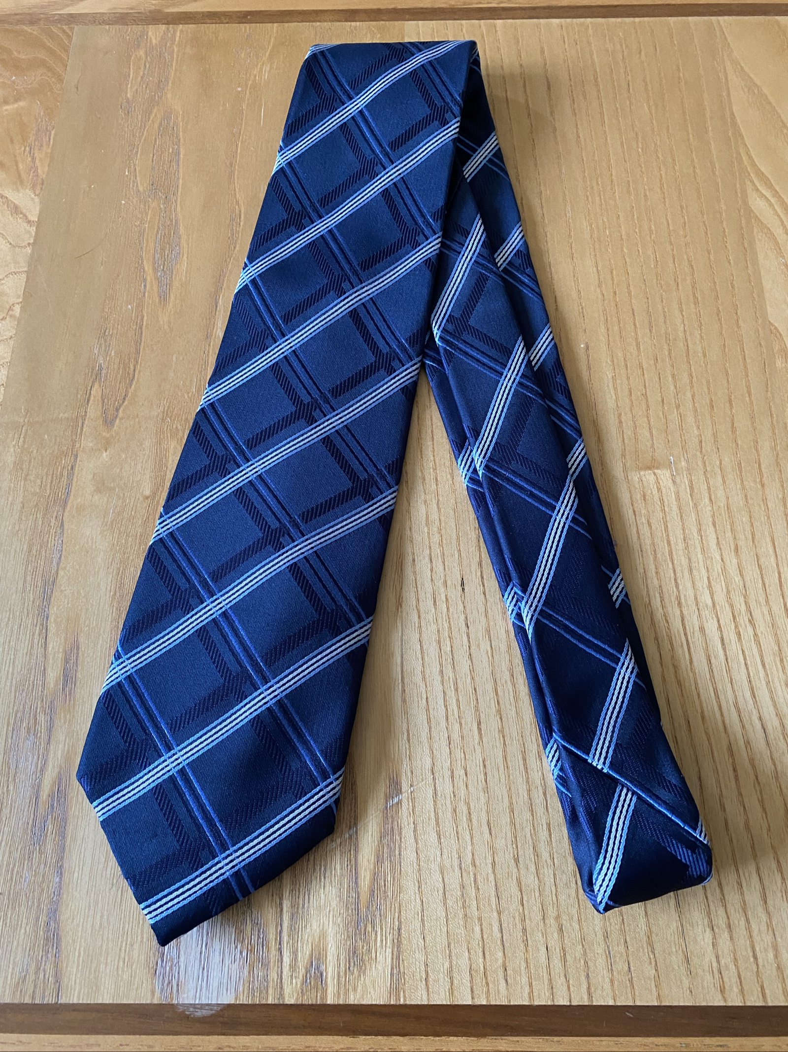 George Navy & Light Blue Polyester Checked Tie - One Size