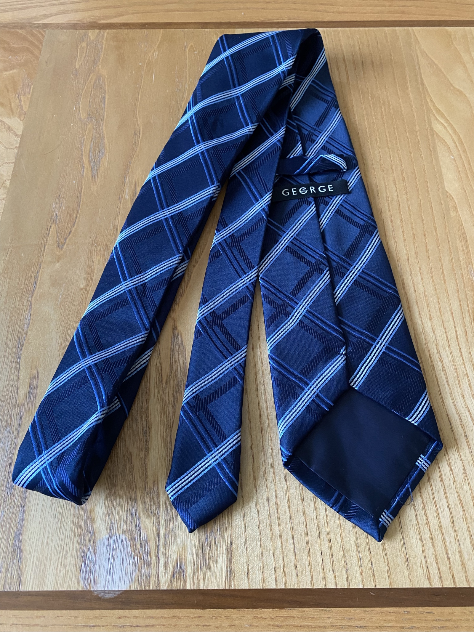 George Navy & Light Blue Polyester Checked Tie - One Size image 2