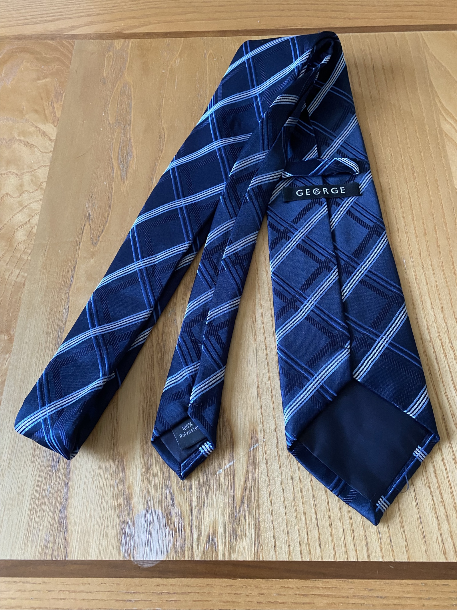 George Navy & Light Blue Polyester Checked Tie - One Size image 3