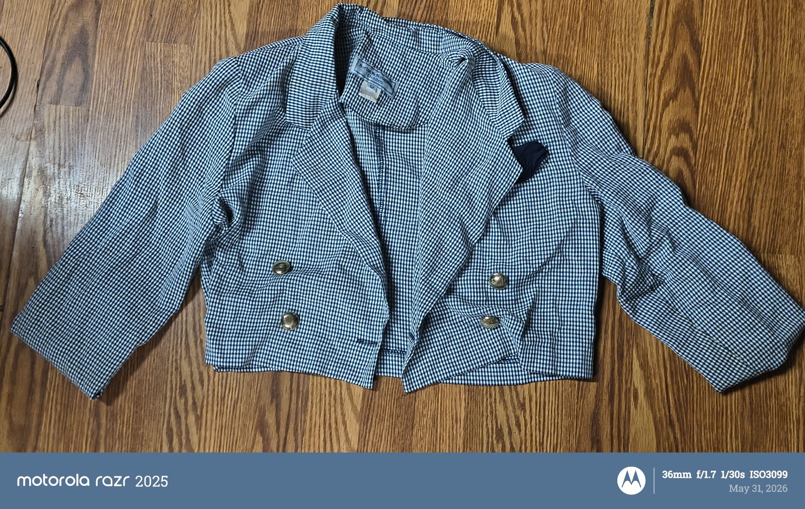 Norton McNaughton Petites Navy & White Checked Cropped Blazer Size 12