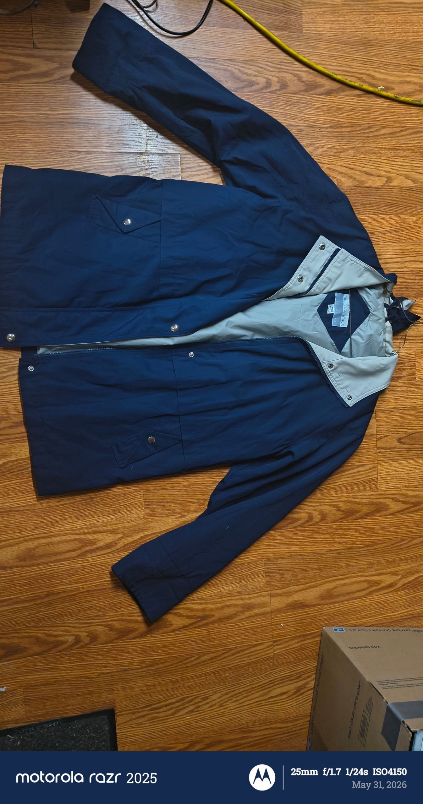 Innovations Navy Blue Hooded Waterproof Rain Jacket Large