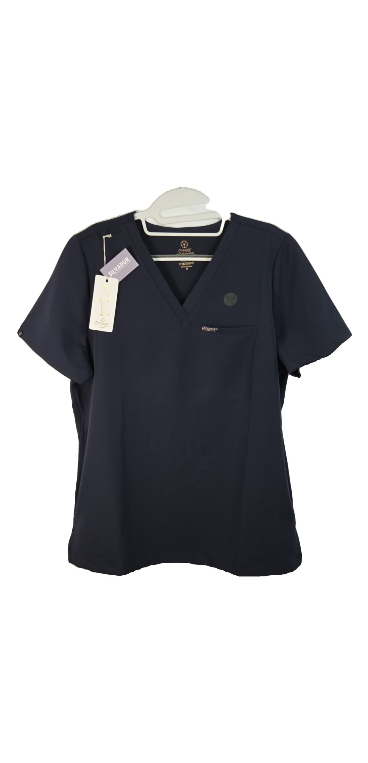 Organic by Silvadur Navy V-Neck Scrub Top Medium