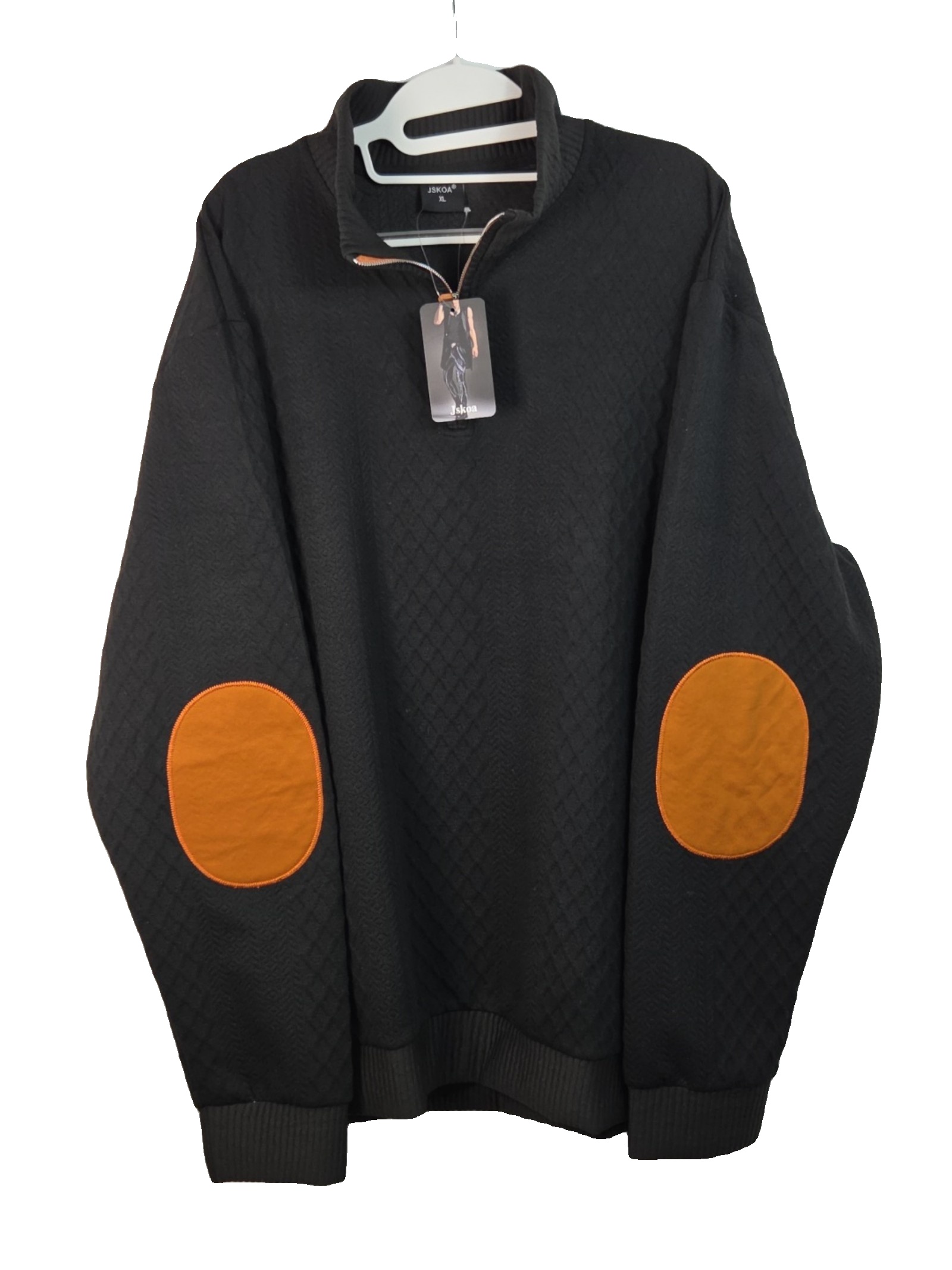 Jekoa Black Quilted Casual Sweatshirt XL Orange Elbow Patches