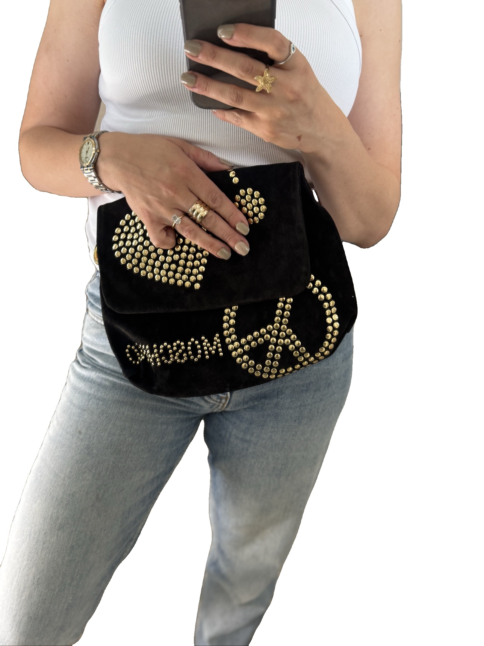 Vintage Moschino Redwall Black Suede Studded clutch Bag image 9