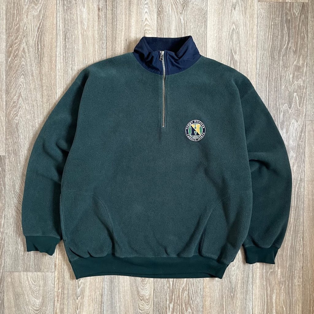 Vintage Tommy Hilfiger Green Varsity Fleece Sweater Mens XL Preppy 90s