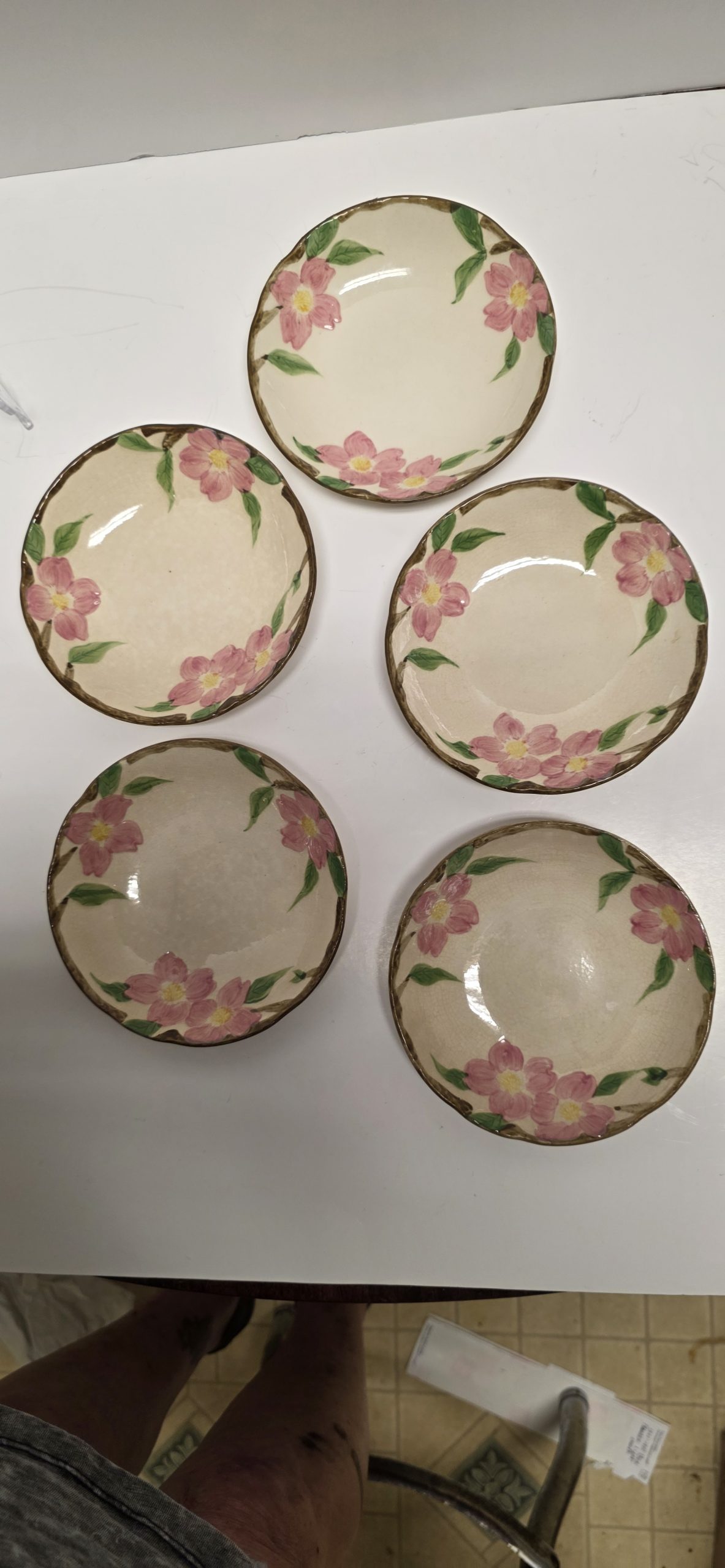JCPenney Pink Green Floral Pattern Ceramic Soup Bowls Set of 5