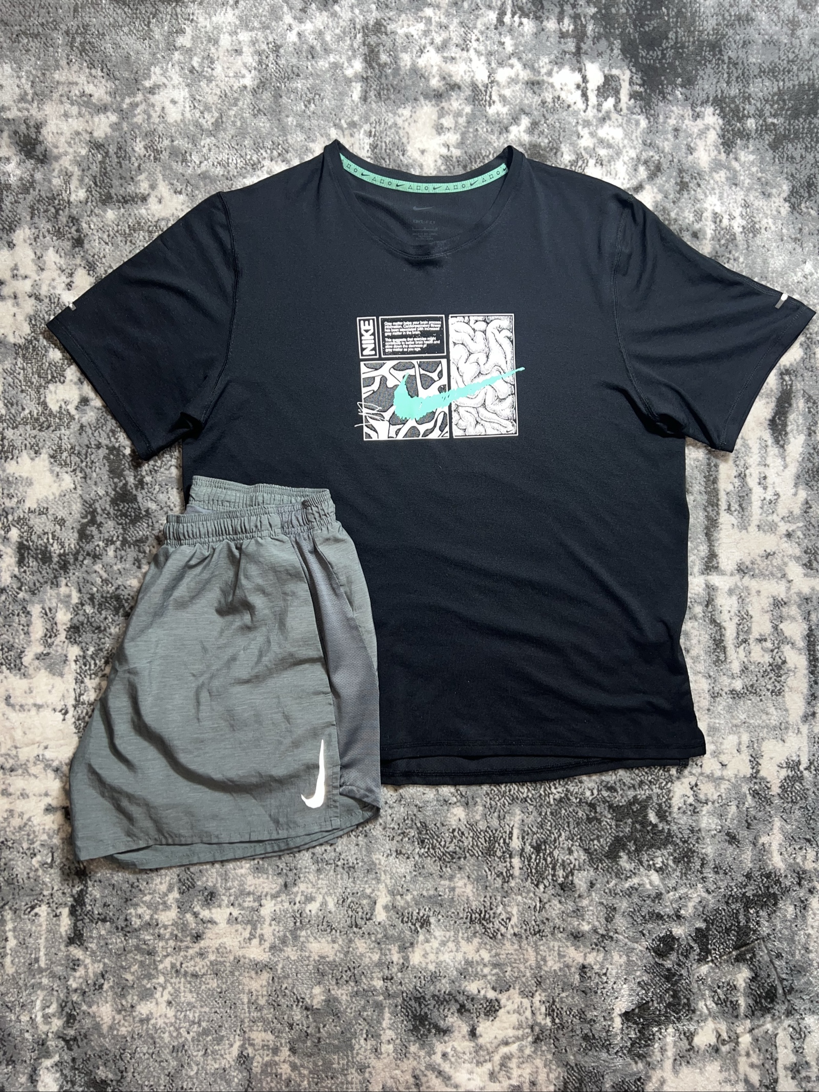 Nike Black T-Shirt & Grey Shorts Set Medium Dri-FIT Comfort