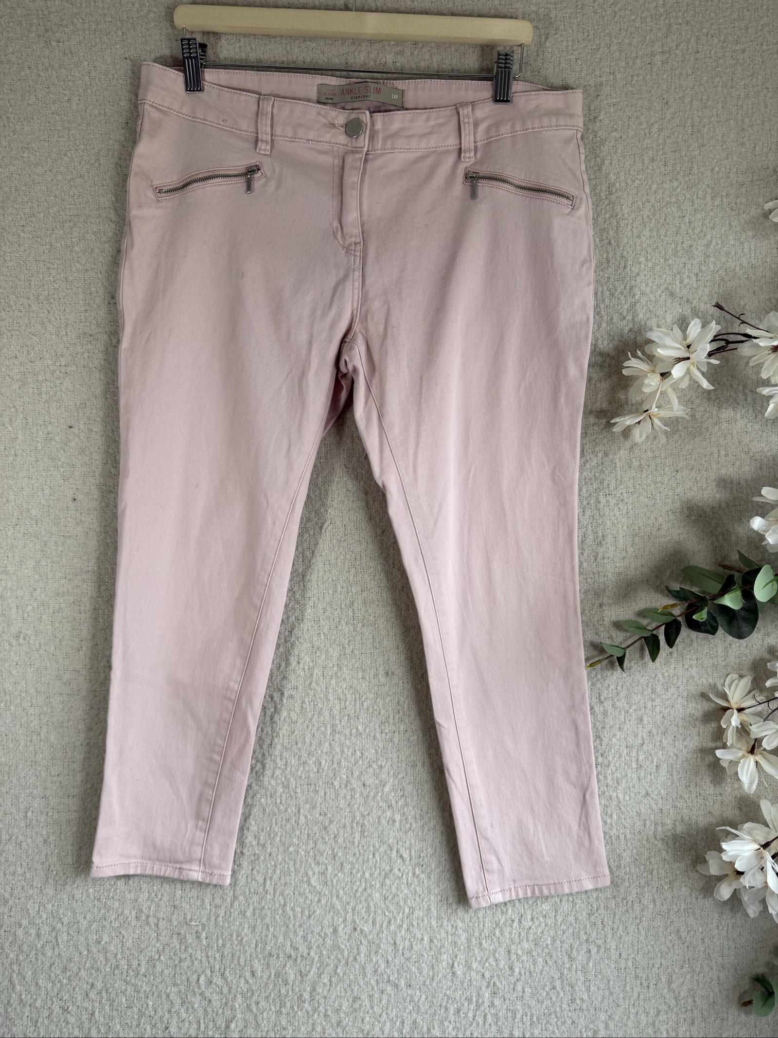 Next Pink Cotton Ankle Slim Jeans UK 14 Everyday Casual Stretch Pants