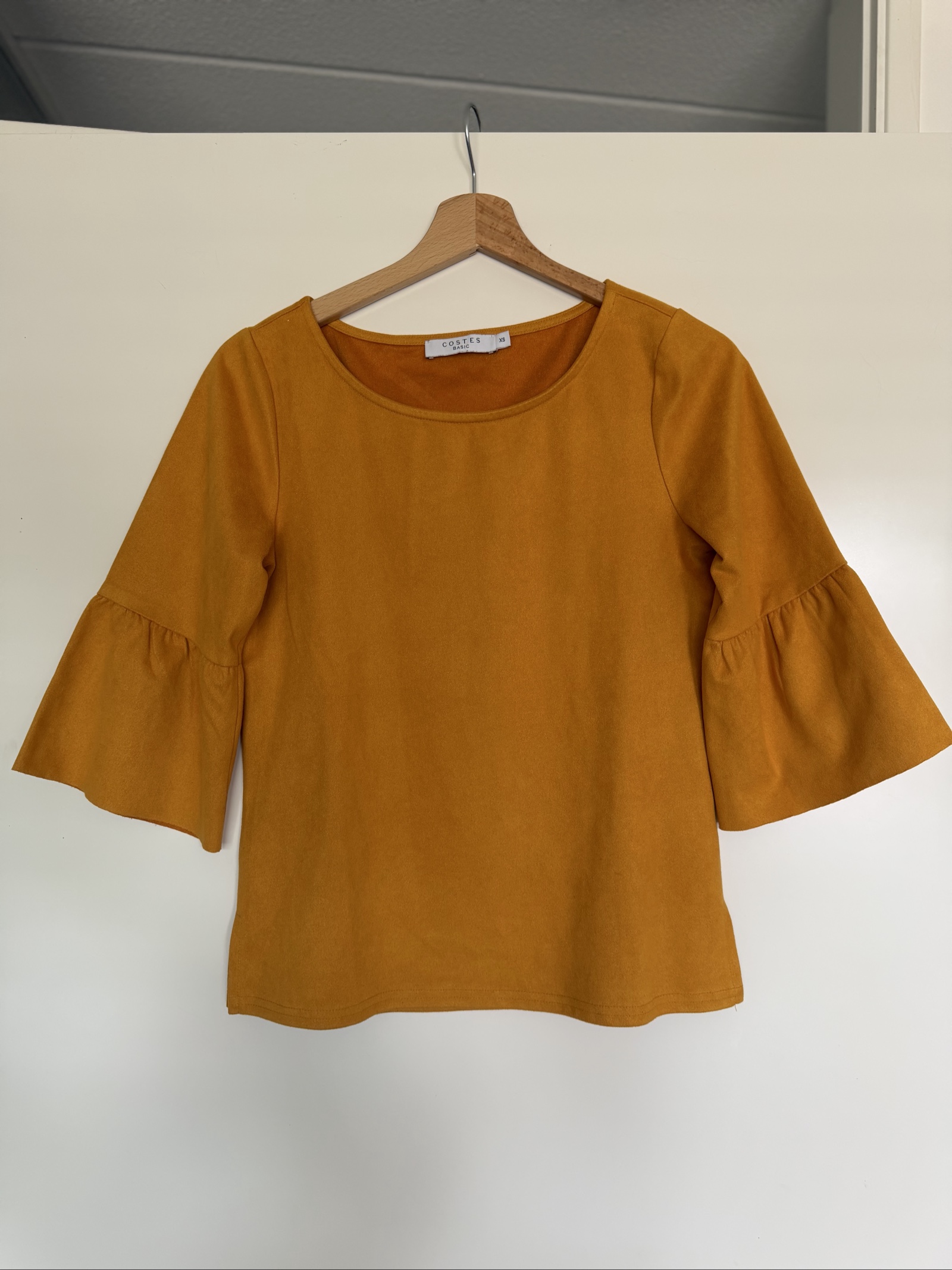 Costes Mustard Yellow Flared Sleeve Top XS Soft Fabric