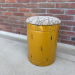 Yellow Retro Industrial Metal Stool with Patterned Fabric Seat