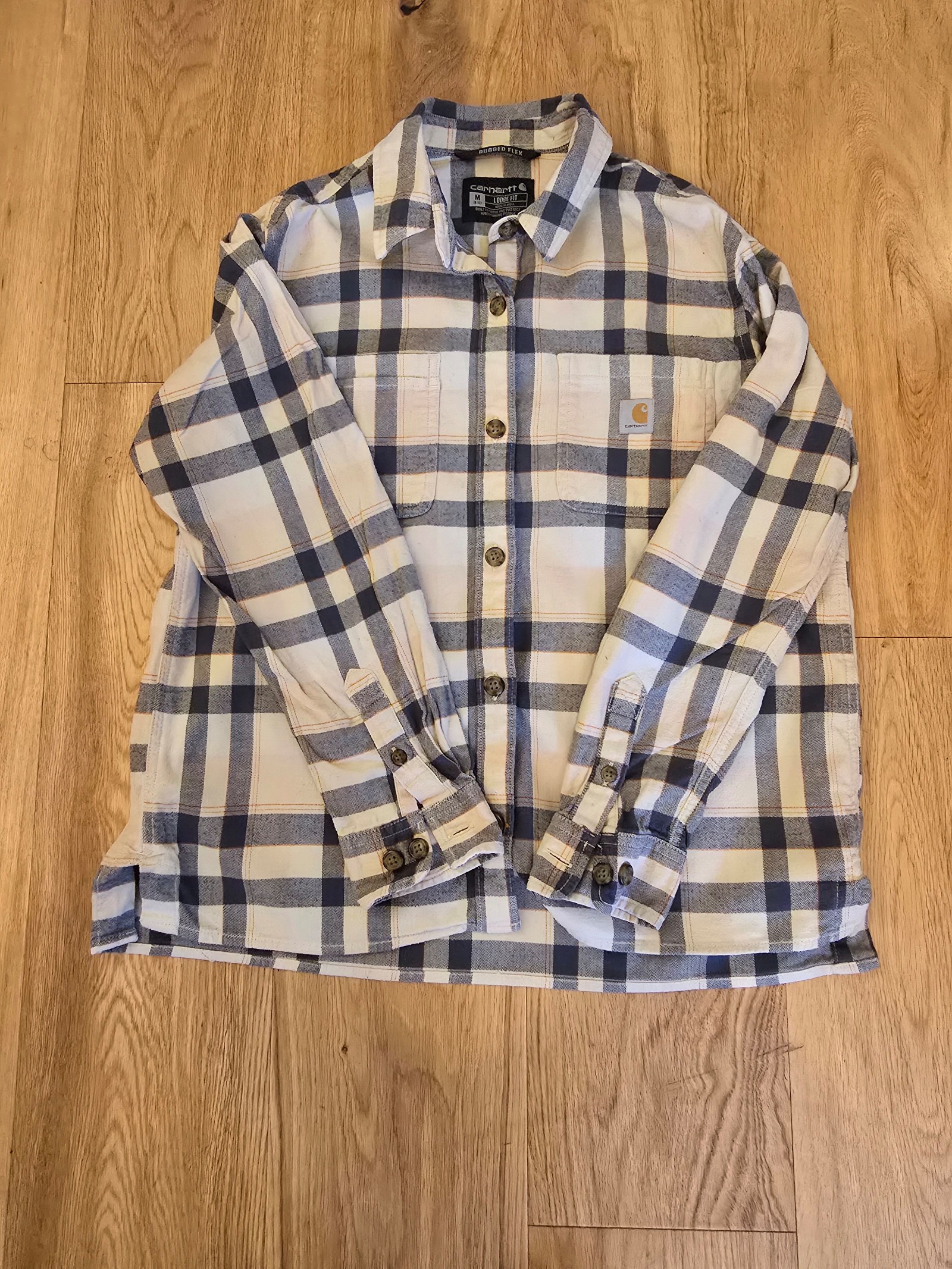 Carhartt Navy & White Checkered Rugged Flex Shirt Jacket Medium