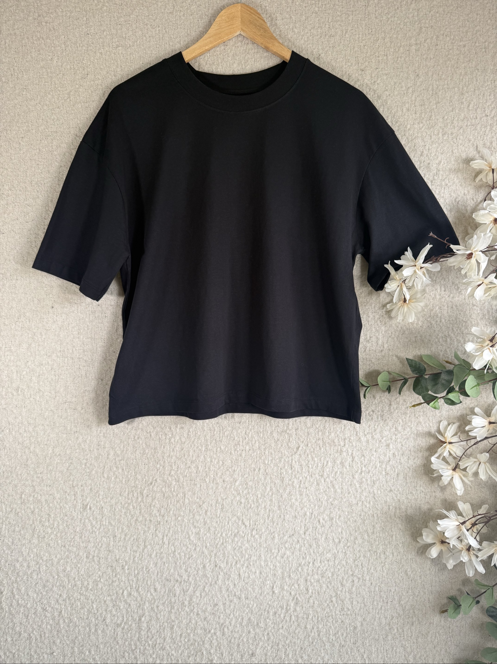 Tu Black Cotton Boxy Fit T-Shirt UK 12 Casual Basic Oversized Top