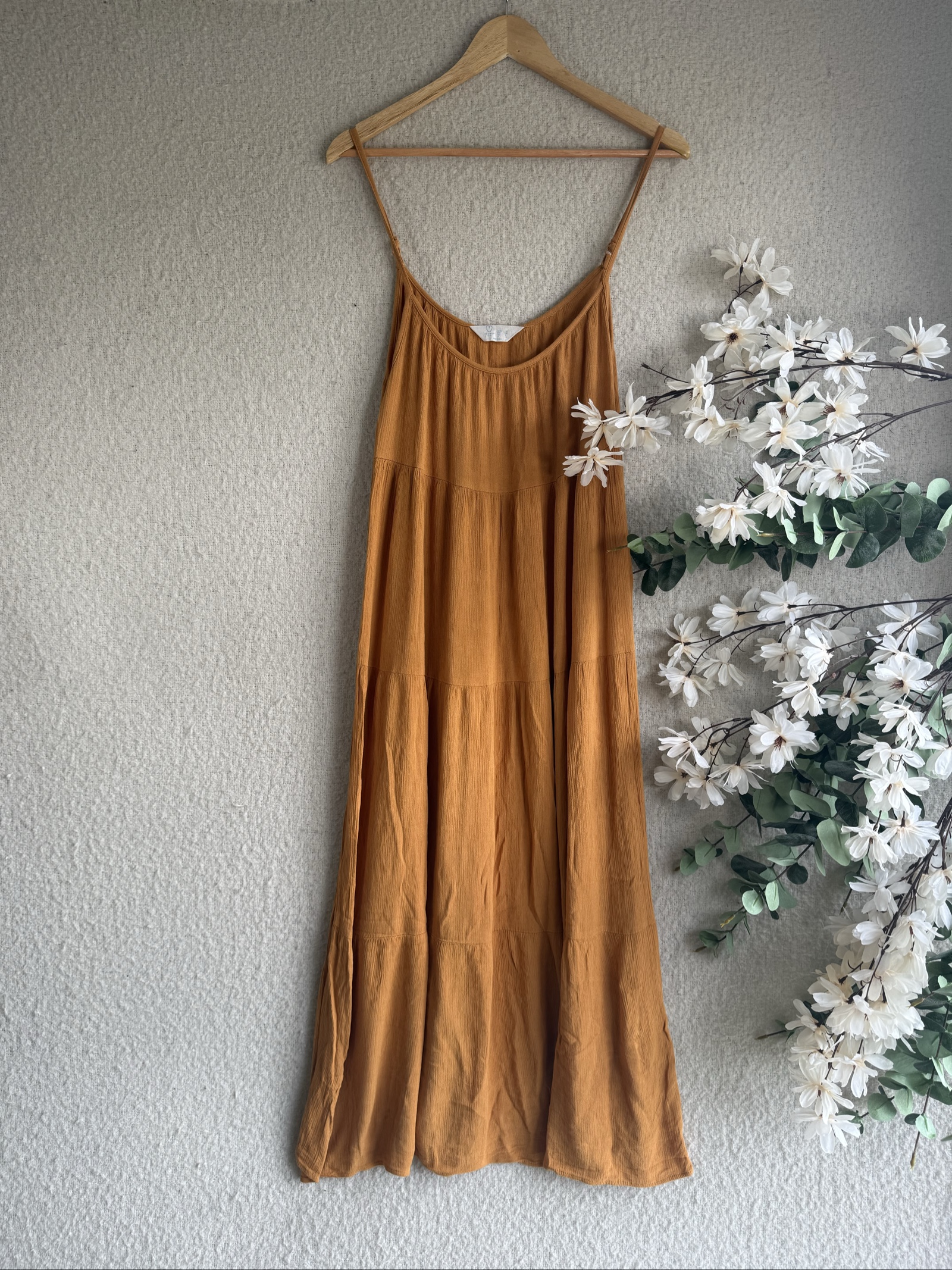 Primark Brown Cotton Maxi Dress UK 12 Spaghetti Strap Summer Chic