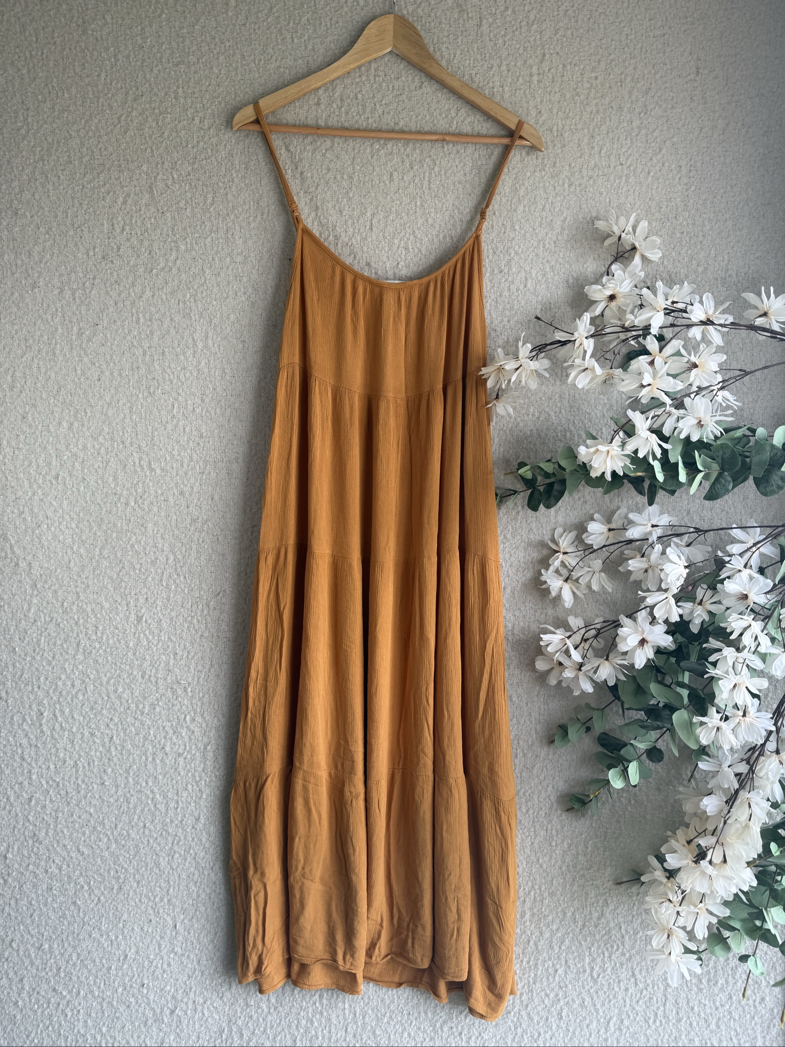 Primark Brown Cotton Maxi Dress UK 12 Spaghetti Strap Summer Chic image 4
