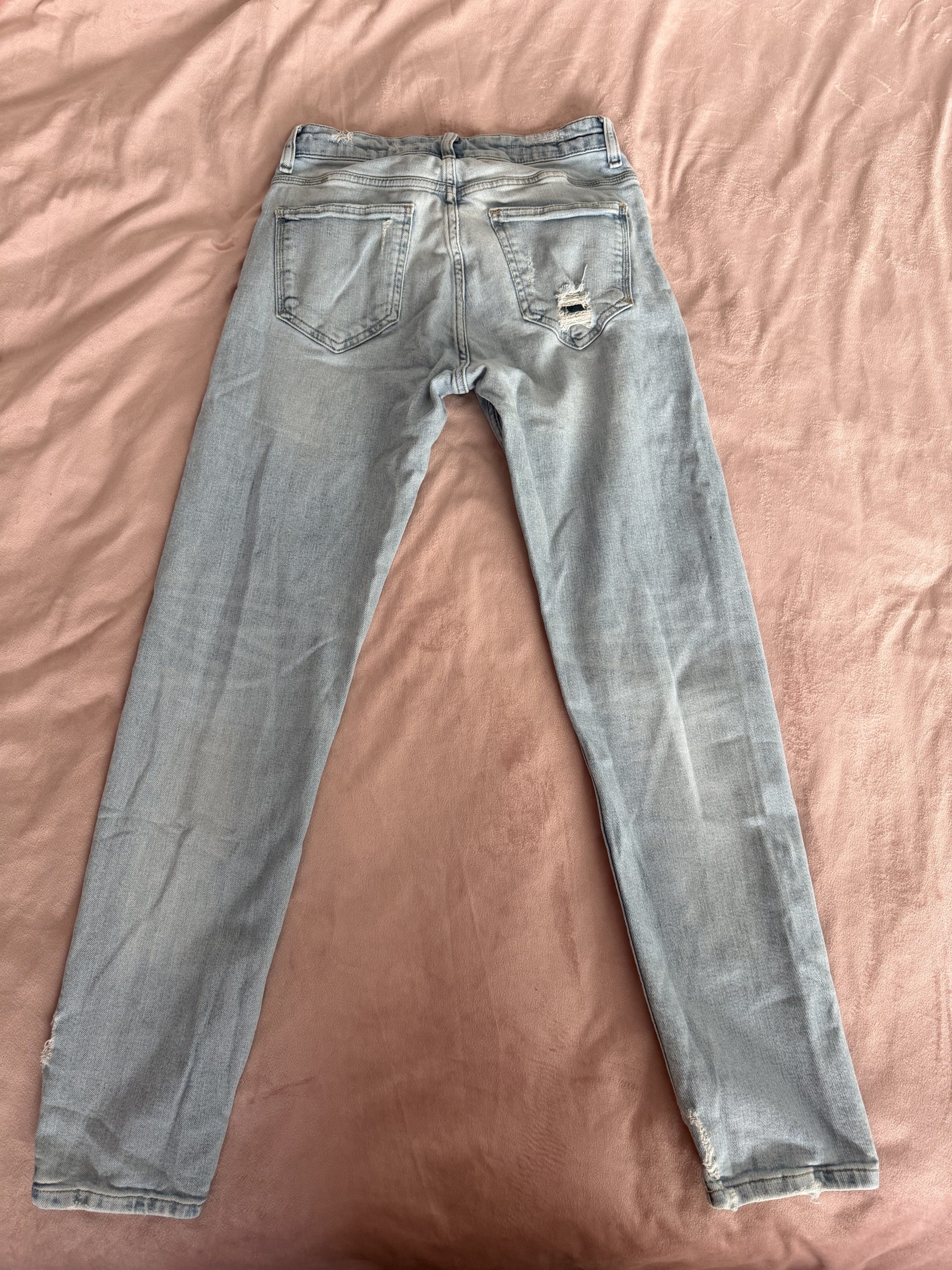 Zara Light Blue Distressed Jeans EUR 40 with Rips image 6