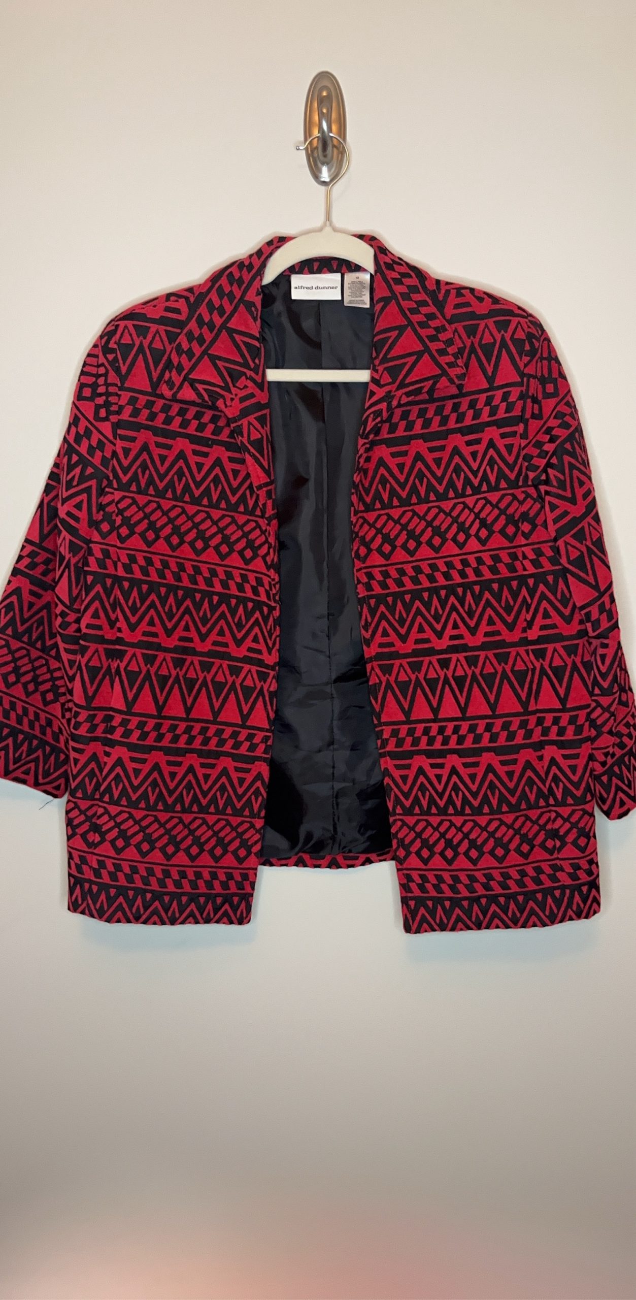 Alfred Dunner Red & Black Geometric Pattern Jacket M