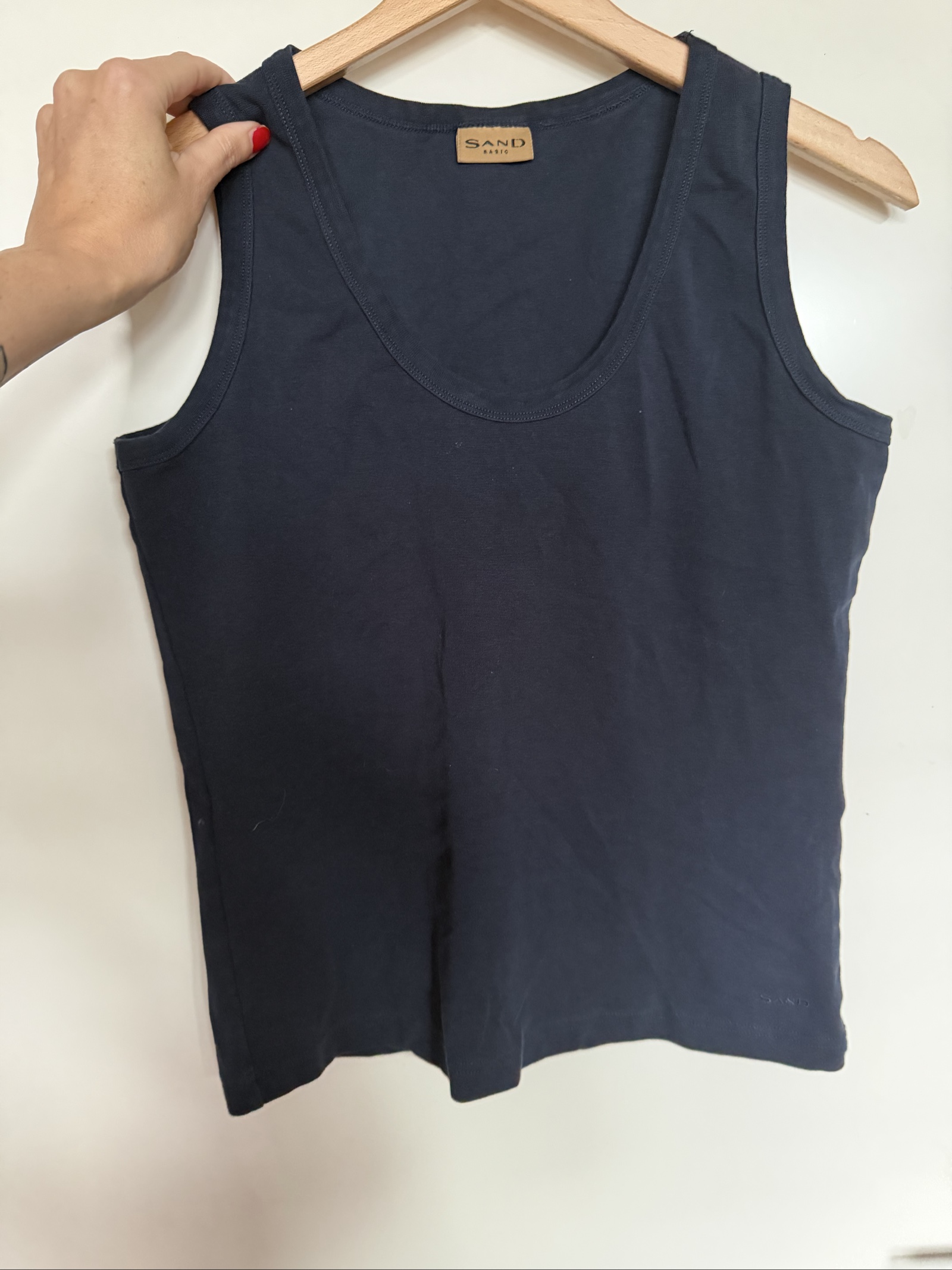 Sand Basic Navy Blue Cotton Stretch Tank Top Large