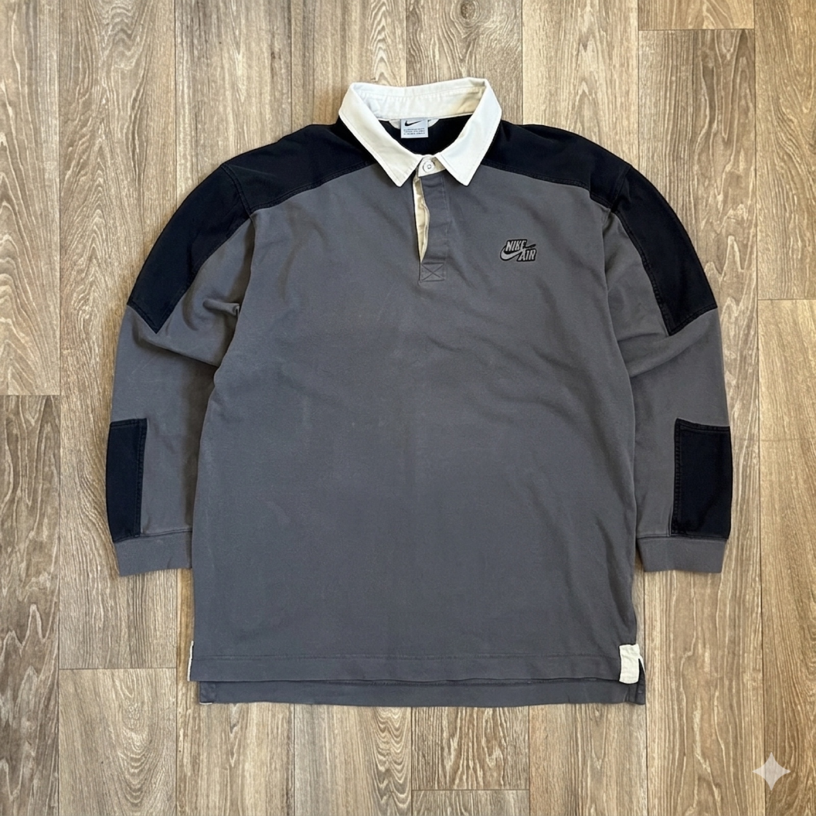 Vintage Nike Air Grey & Black Rugby Shirt Mens XL Streetwear Y2K