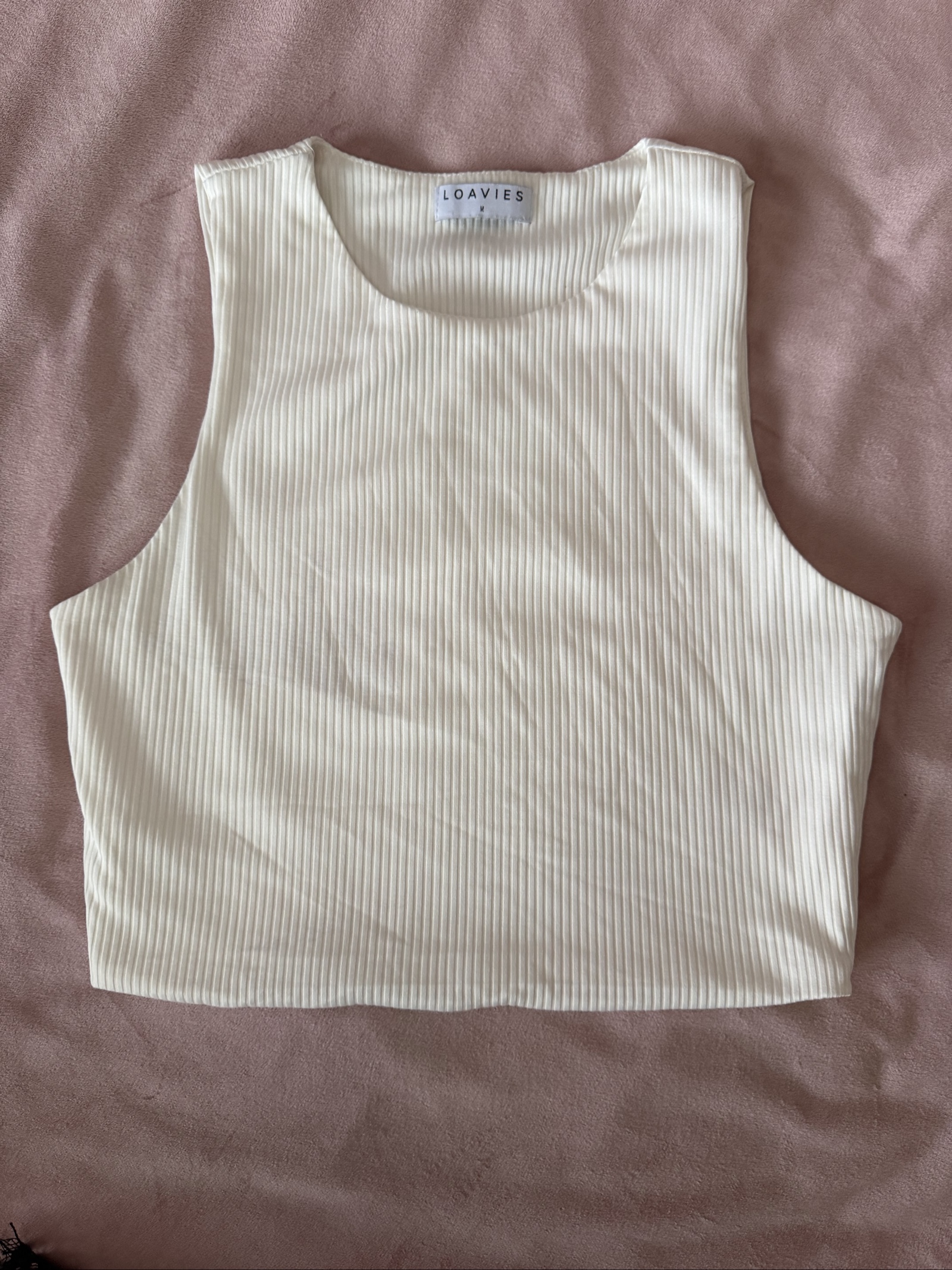Loavies Cream Ribbed Cropped Tank Top Medium
