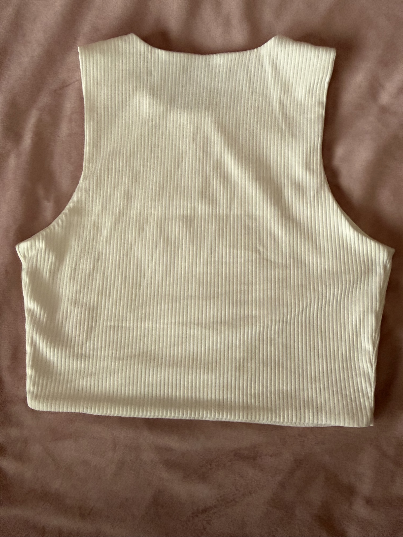 Loavies Cream Ribbed Cropped Tank Top Medium image 5