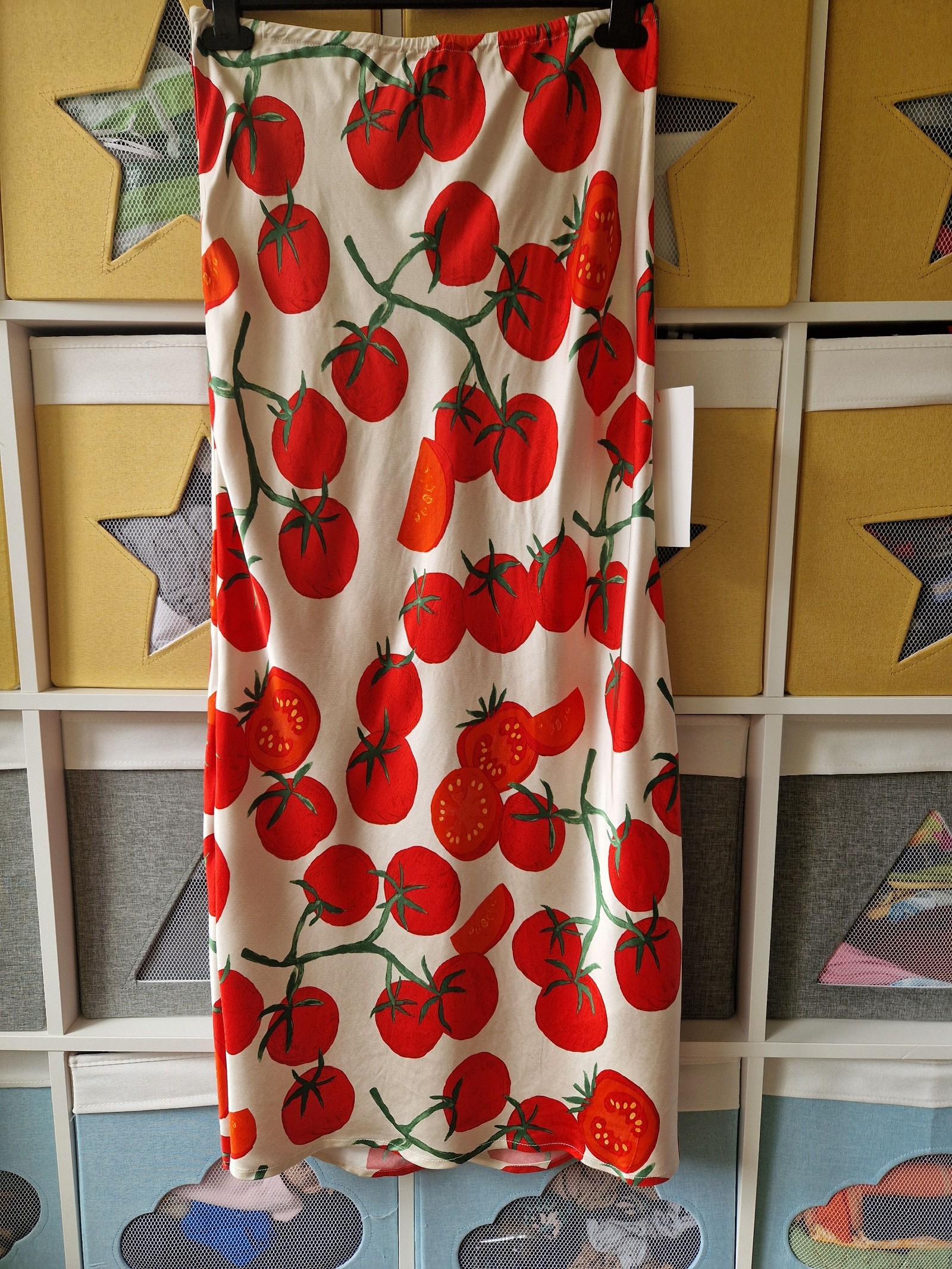 Moschino White & Red Tomato Print Midi Skirt M