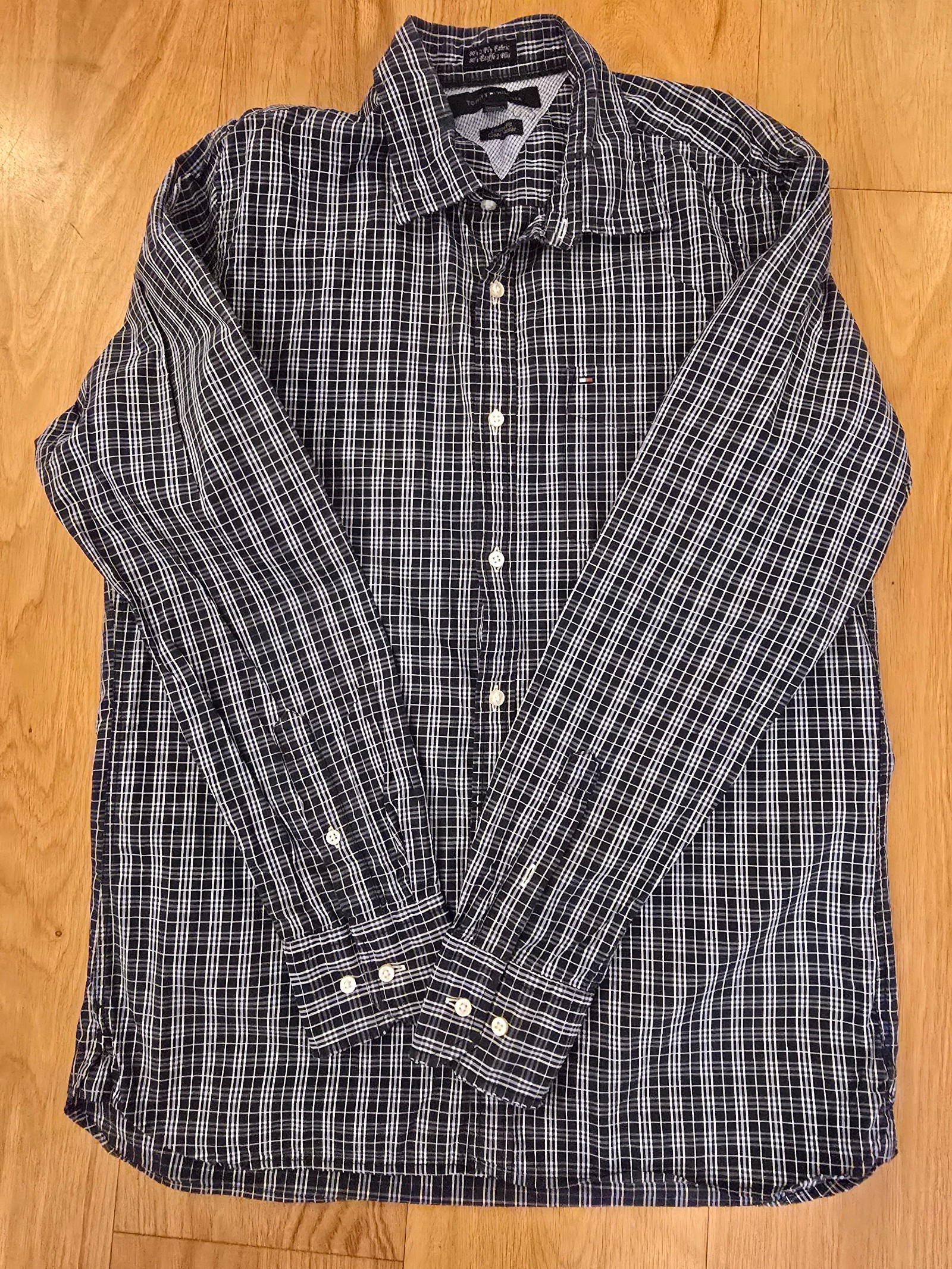 Tommy Hilfiger Navy & White Checked Shirt M Custom Fit