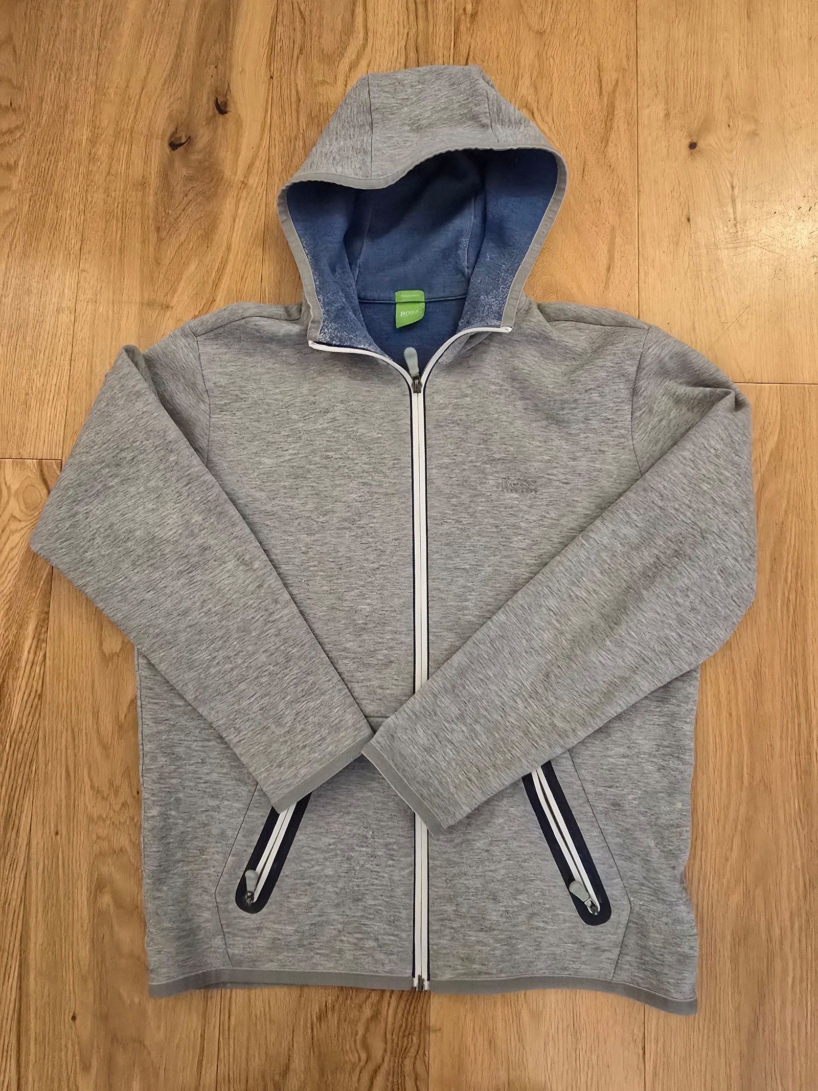 Hugo Boss Grey Regular Fit Hoodie Large with Zipped Pockets