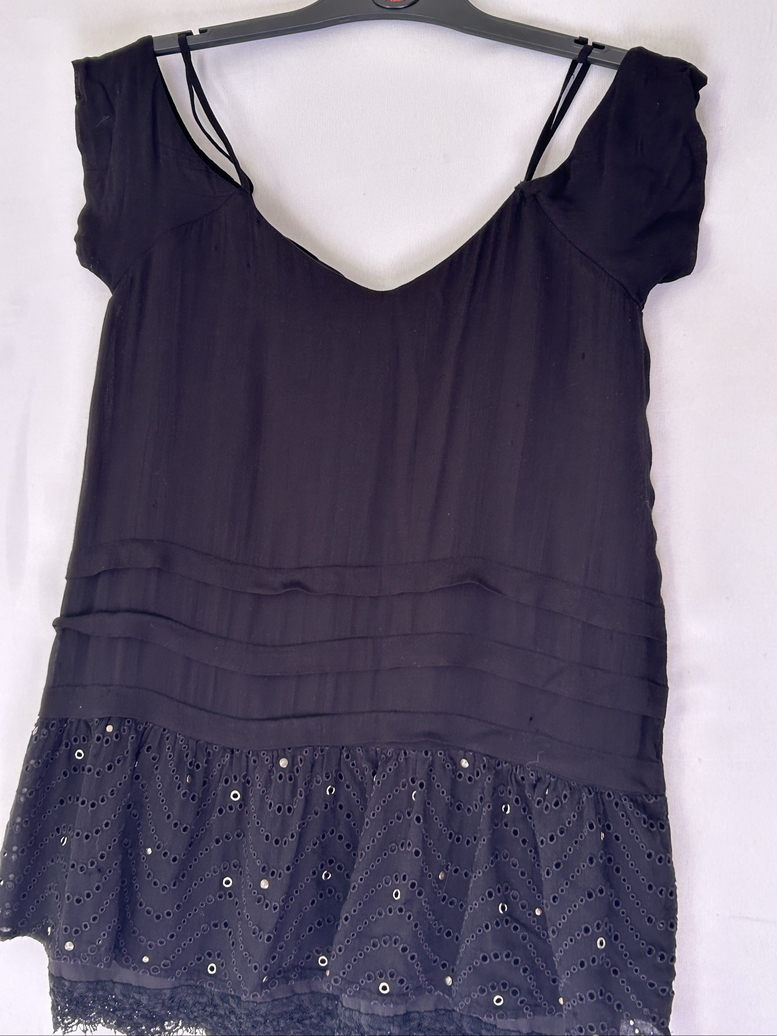 Zara Black Trafaluc Embroidered Eyelet Blouse Medium