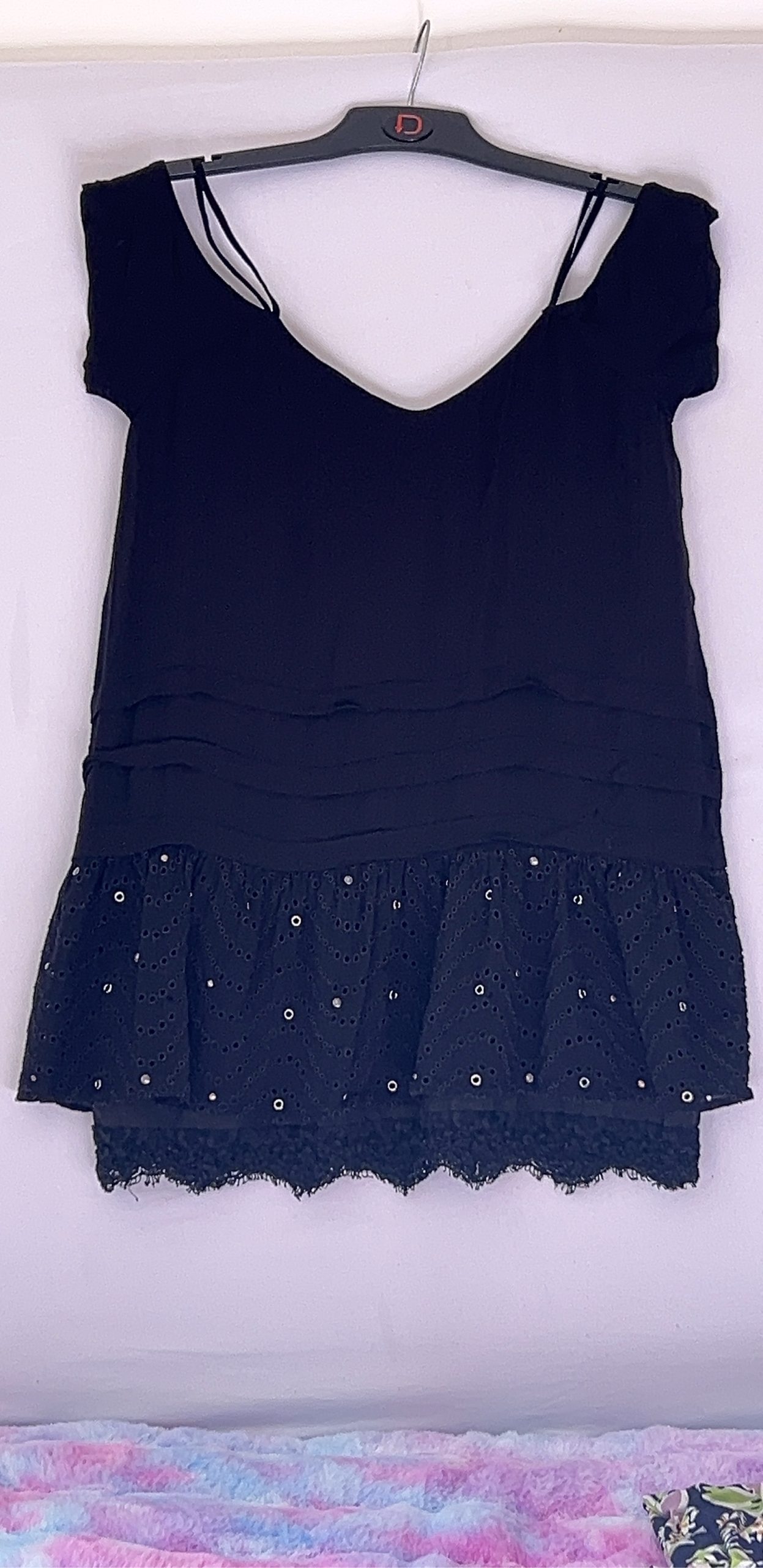 Zara Black Lace & Sequin Peplum Top Ladies M