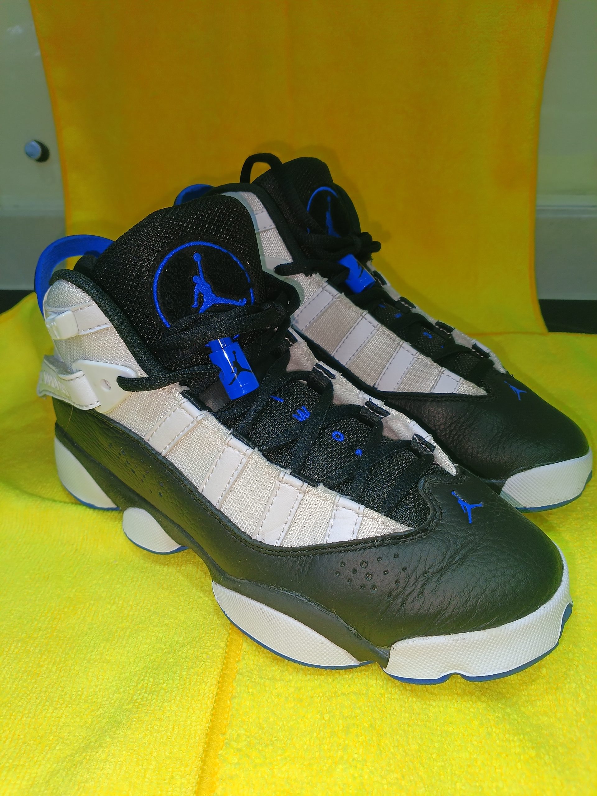 Jordan Black, White & Blue Retro 6 Rings UK 4.5 Basketball Shoes