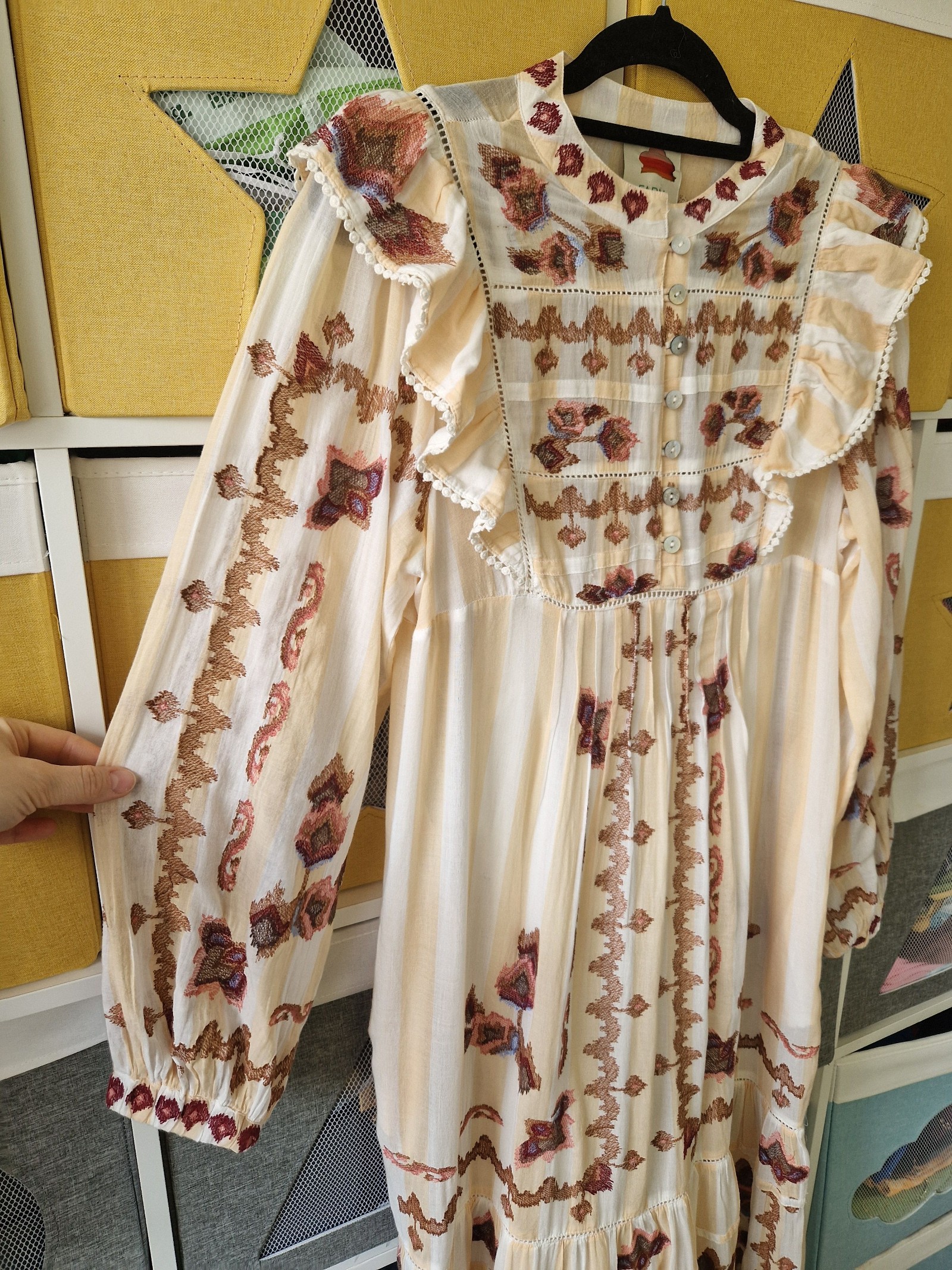 Farm Rio women's Jacquard Embroidered Ikat Long Sleeve Midi Dress size M image 3