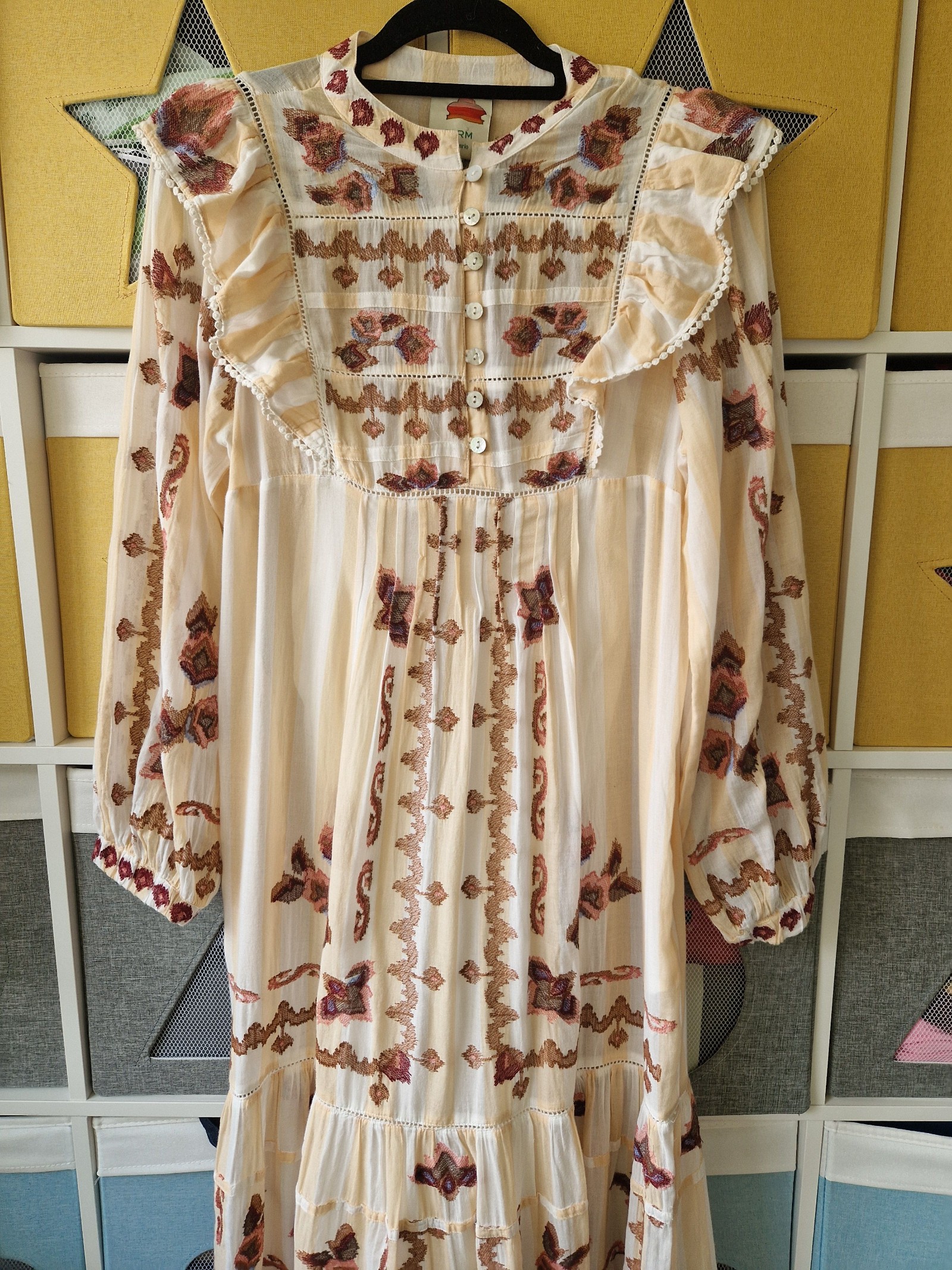 Farm Rio women's Jacquard Embroidered Ikat Long Sleeve Midi Dress size M image 2