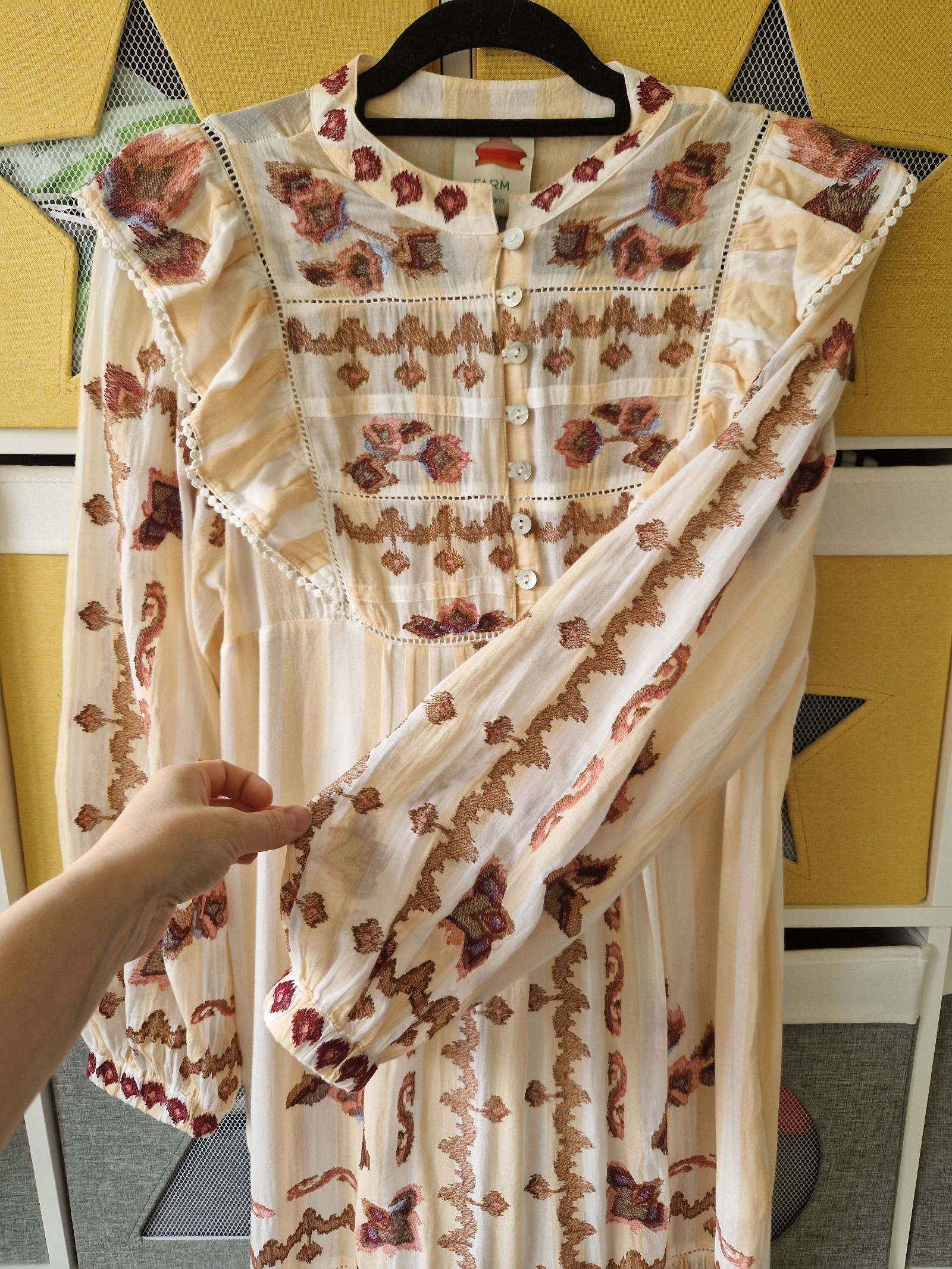 Farm Rio women's Jacquard Embroidered Ikat Long Sleeve Midi Dress size M image 9